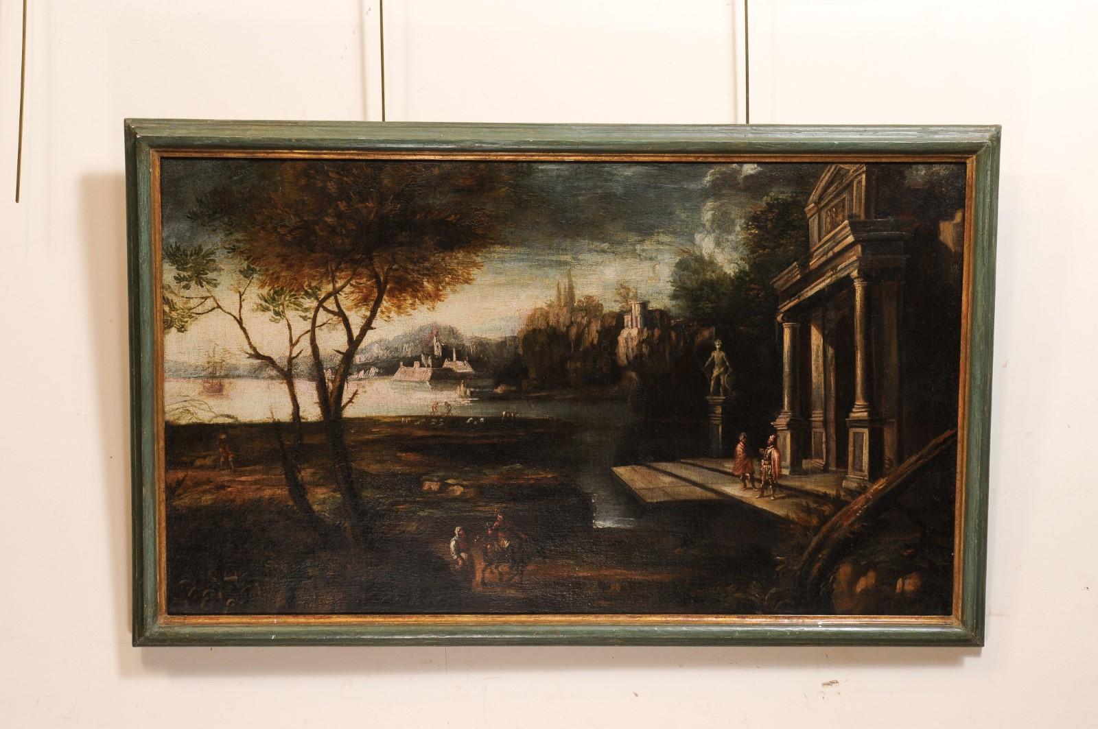 Paire de grandes peintures italiennes sur toile du 18ème siècle encadrées  en vente 4