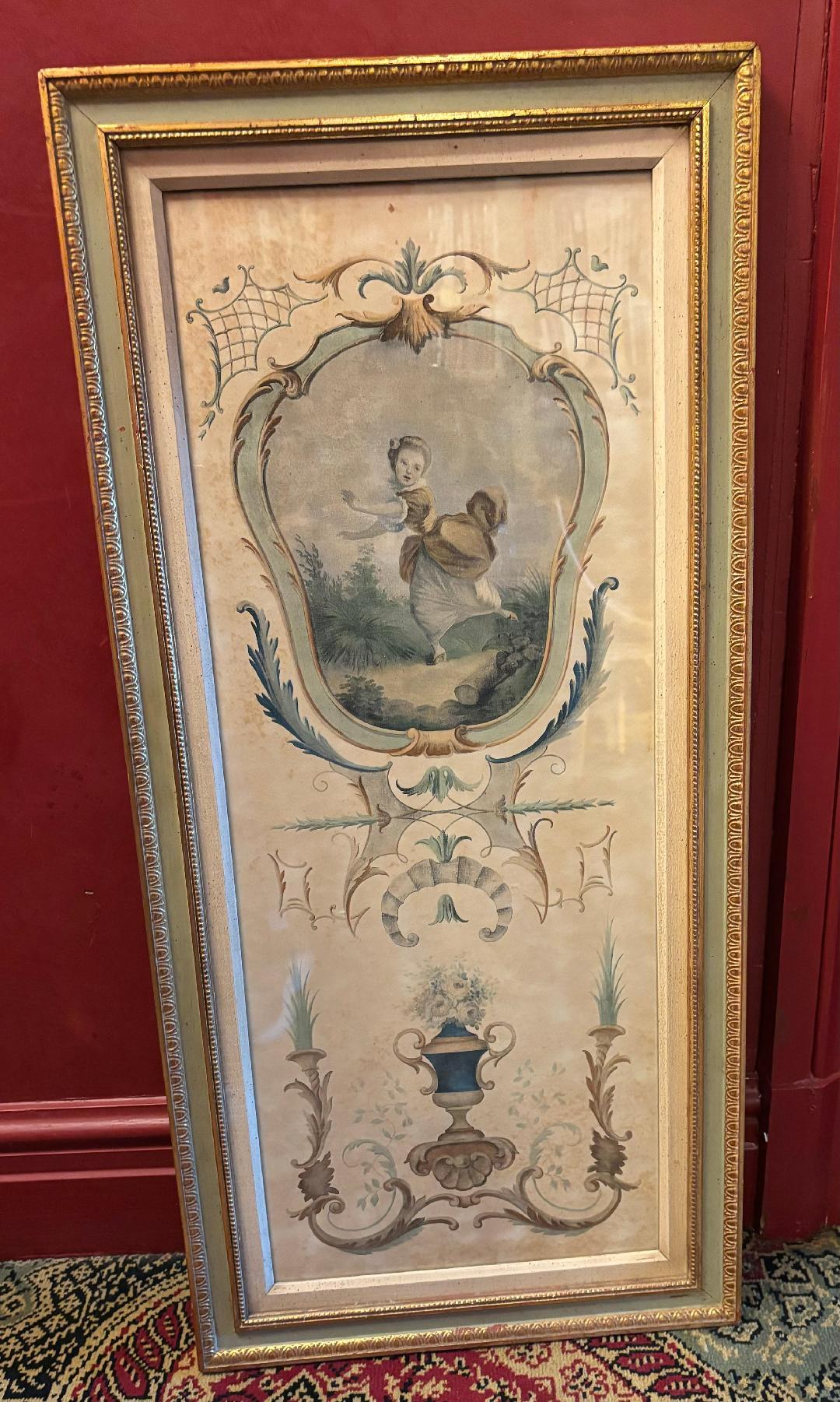 Pair of Large Framed French Vintage Prints After Drouais. Mademoiselle De Charlo In Good Condition For Sale In New York, NY