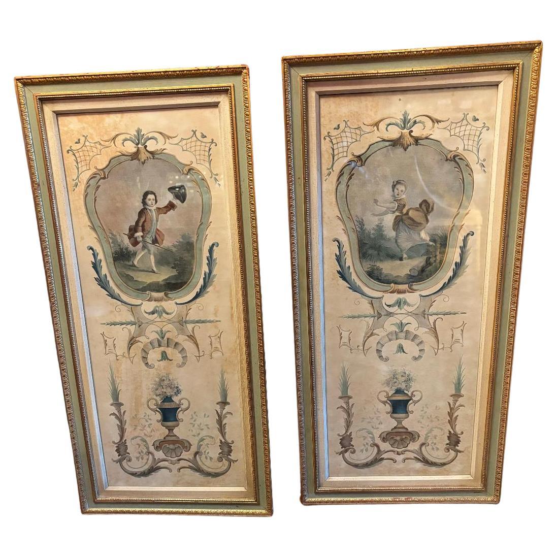 Pair of Large Framed French Vintage Prints After Drouais. Mademoiselle De Charlo For Sale