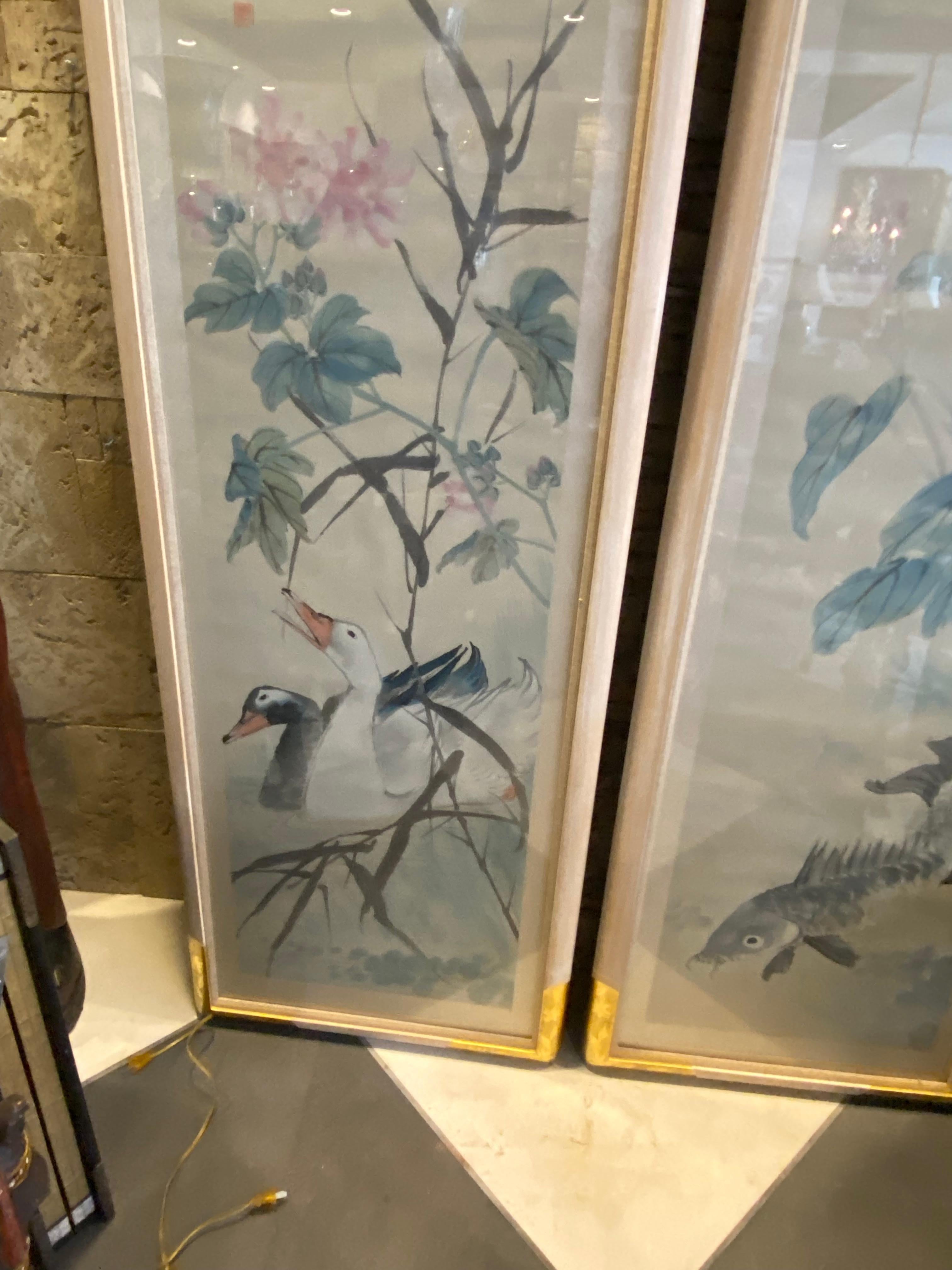 Pair of Large Mid-Century Framed Asian Watercolors  In Good Condition For Sale In Sarasota, FL