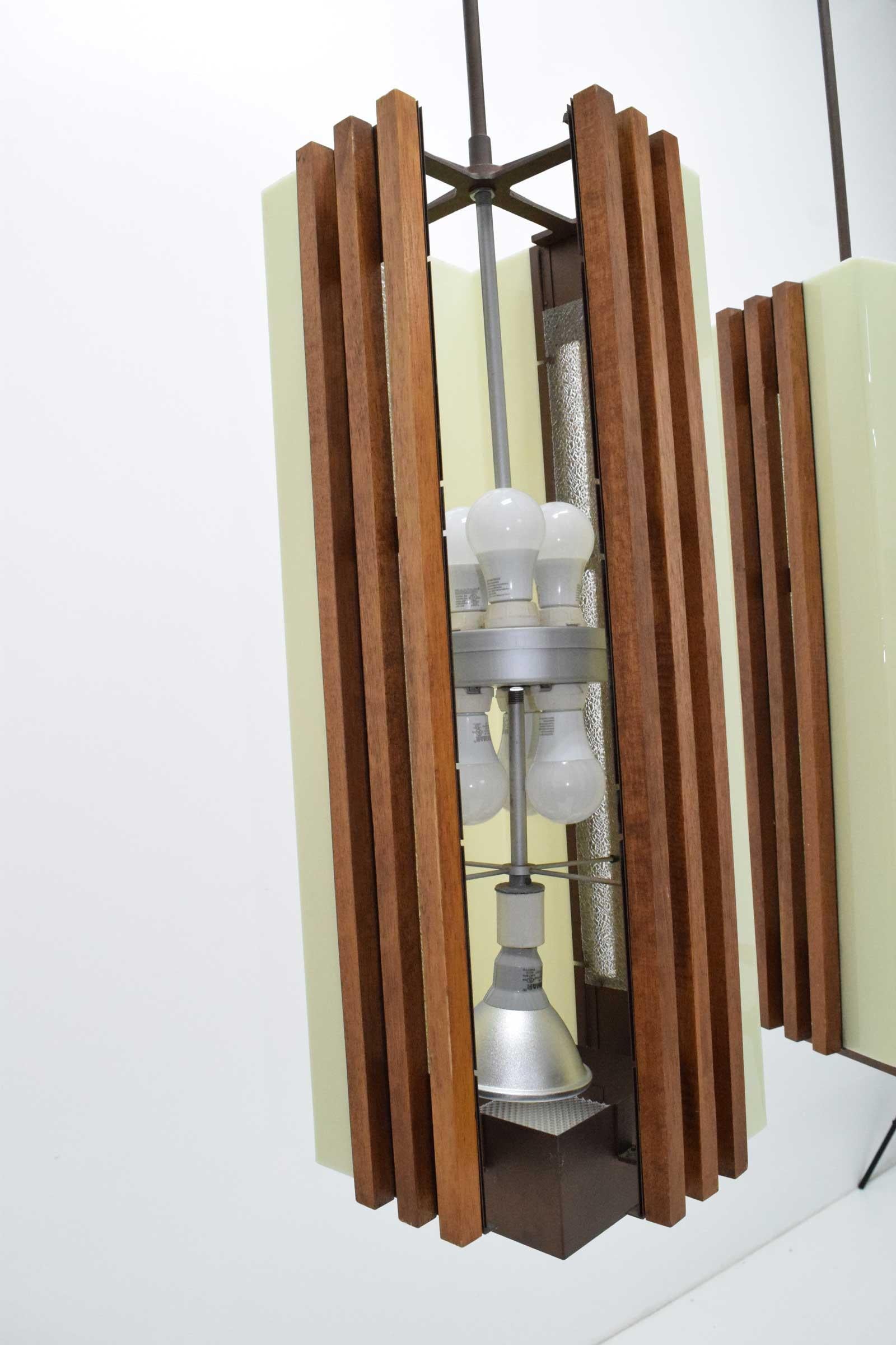 Metal Pair of Large Frank Lloyd Wright Style Chandeliers/Pendants