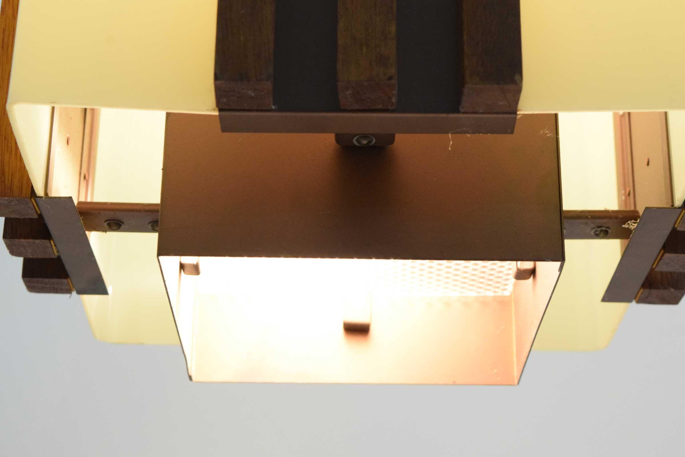 Mid-Century Modern Pair of Large Frank Lloyd Wright Style Chandeliers/Pendants
