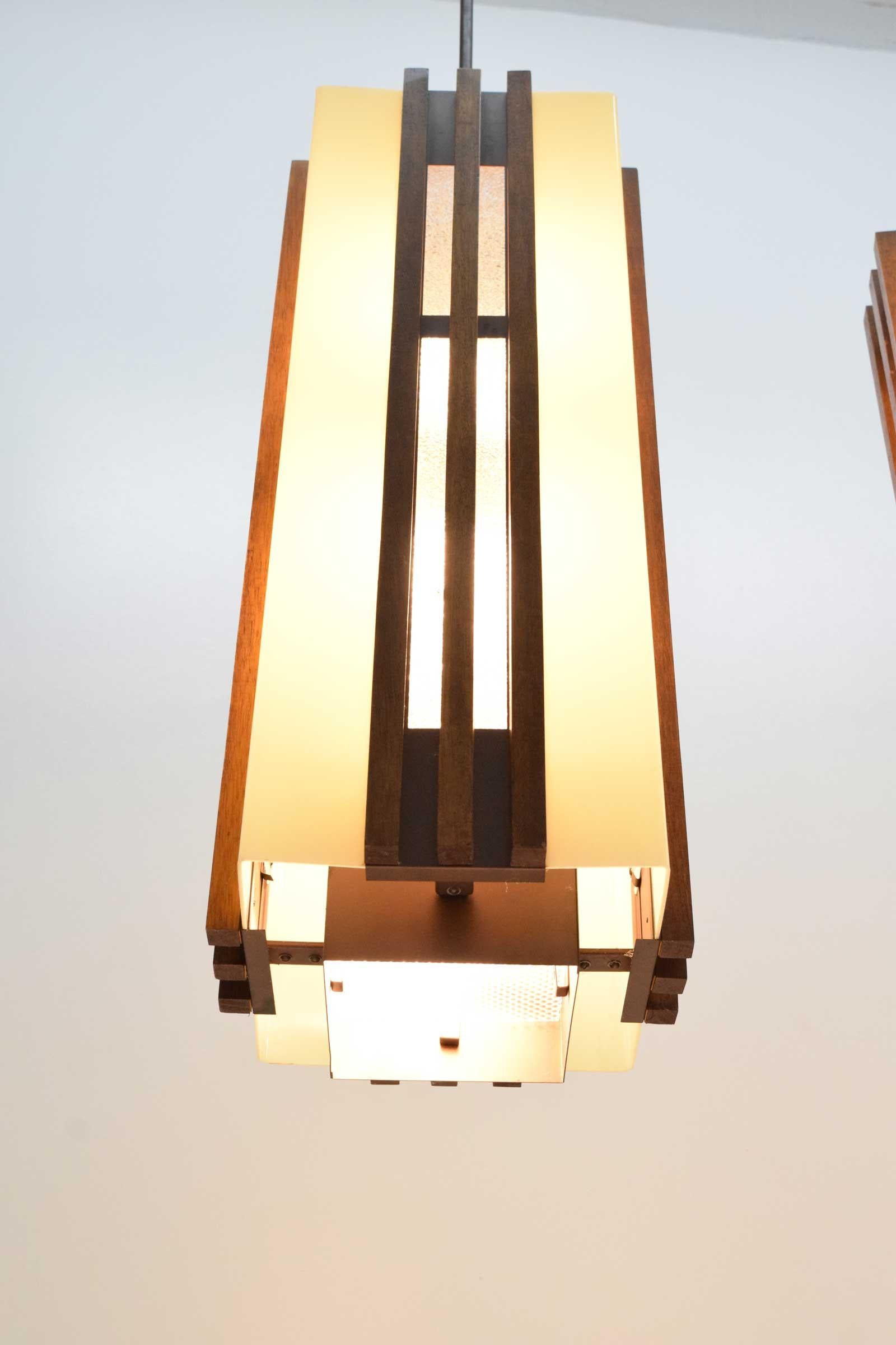 North American Pair of Large Frank Lloyd Wright Style Chandeliers/Pendants