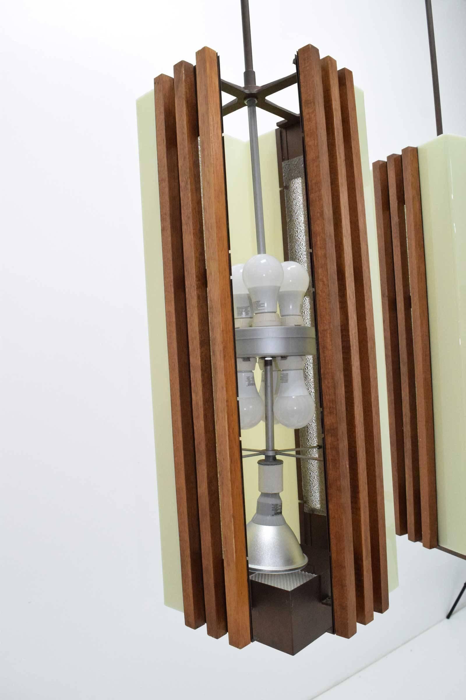 Metal Pair of Large Frank Lloyd Wright Style Chandeliers/Pendants