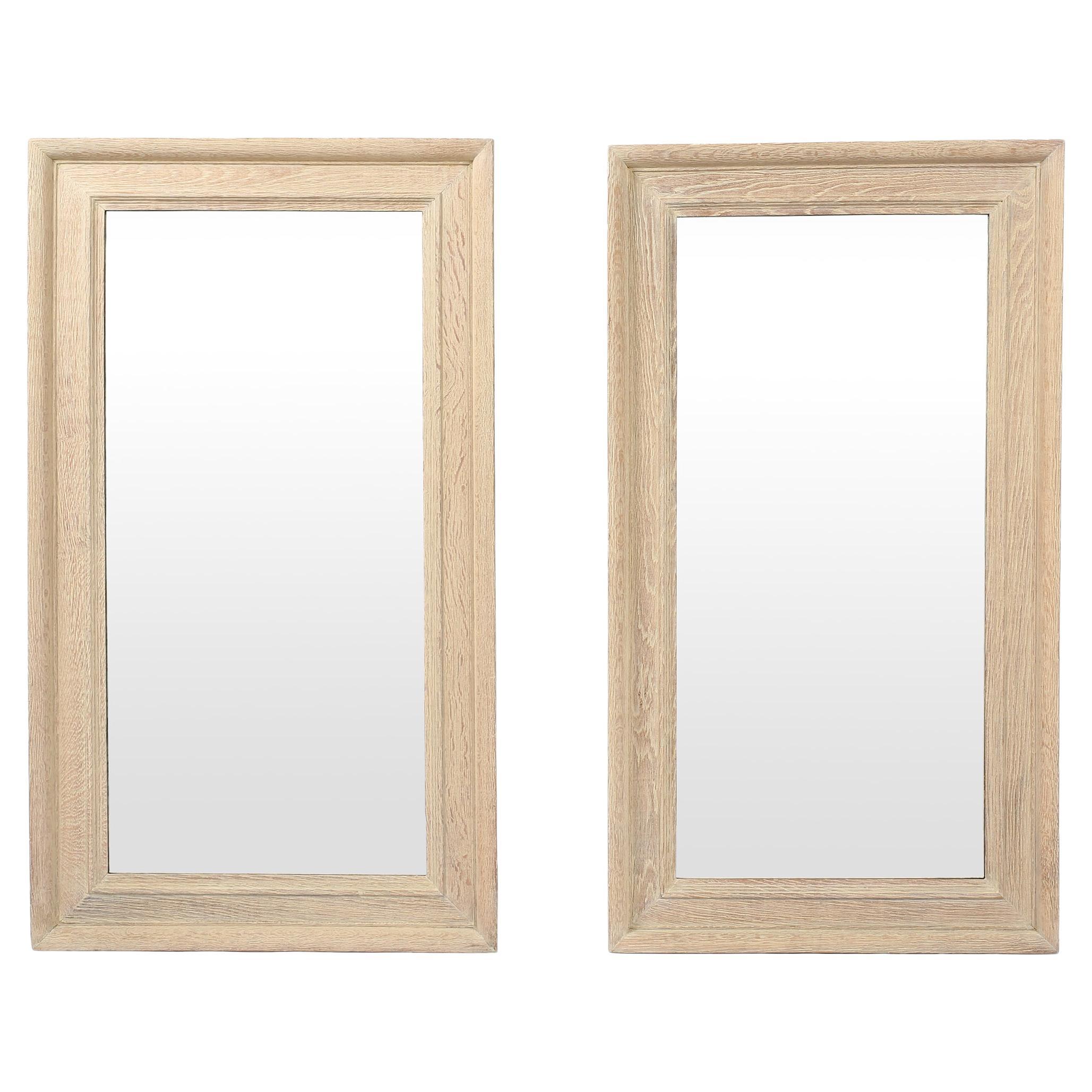 Pair of Large French 1940s Limed Oak Mirrors
