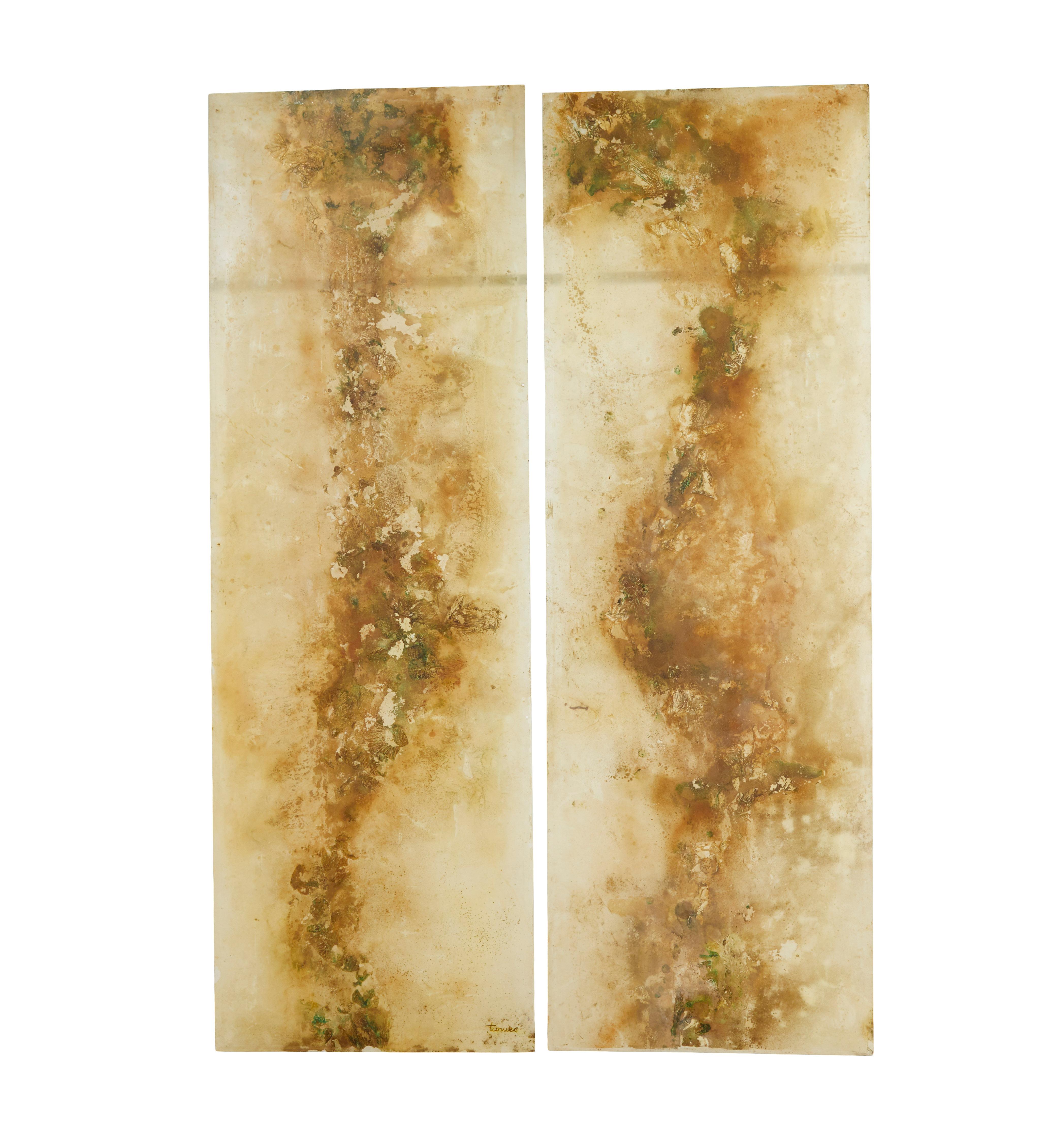 Hand-Crafted Pair of large french 1950’s acrylic abstract panels For Sale