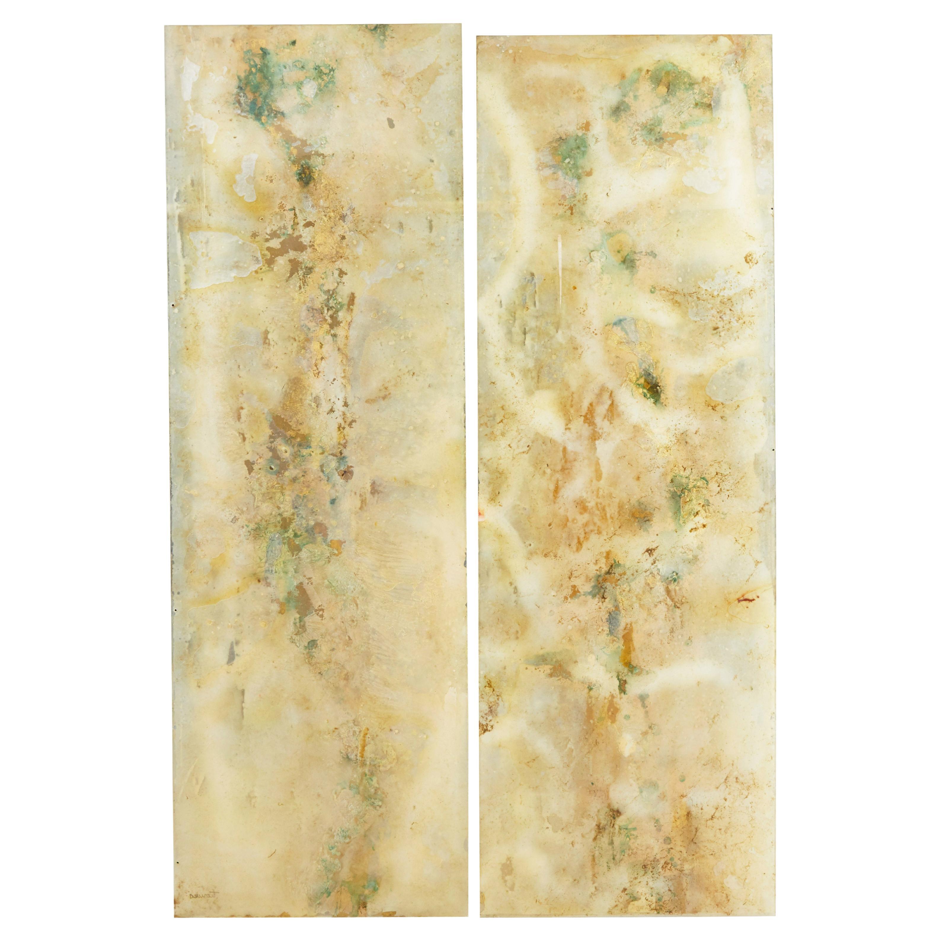 Paire de grands panneaux abstraits en acrylique français des années 1950