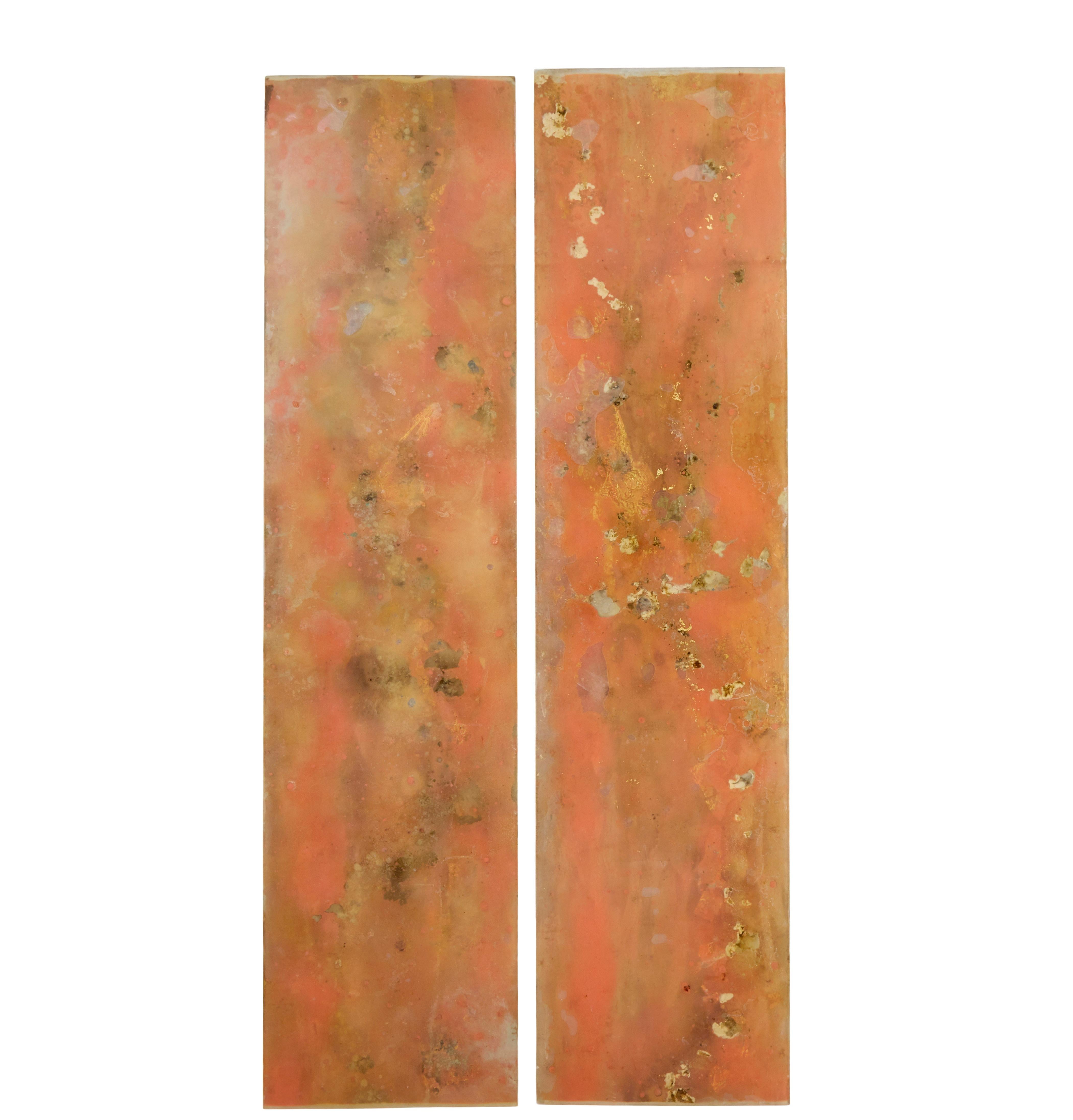Mid-Century Modern Pair of large French 1950’s acrylic abstract panels gold leaf For Sale