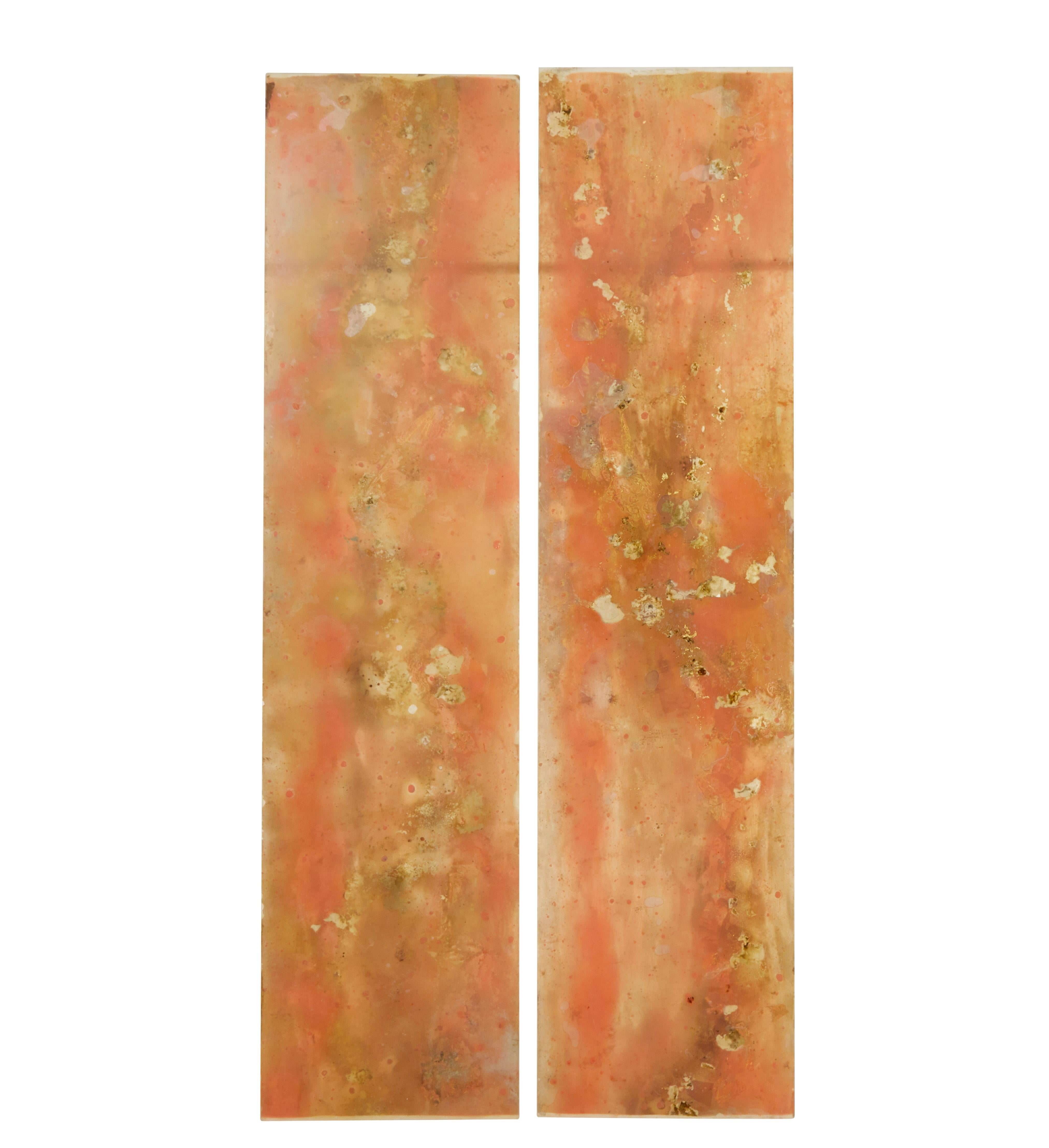 Hand-Crafted Pair of large French 1950’s acrylic abstract panels gold leaf For Sale