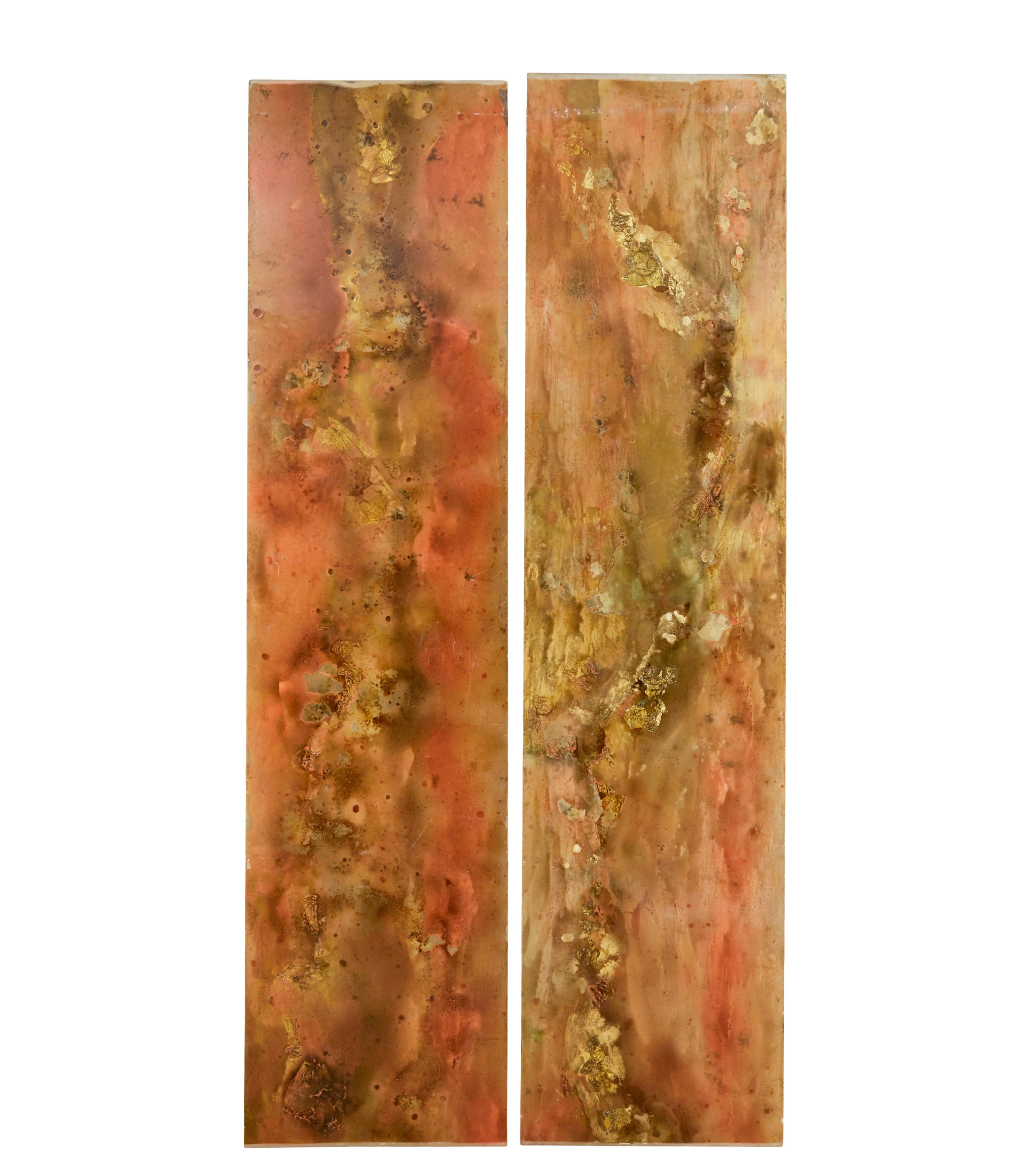 20th Century Pair of large French 1950’s acrylic abstract panels gold leaf For Sale