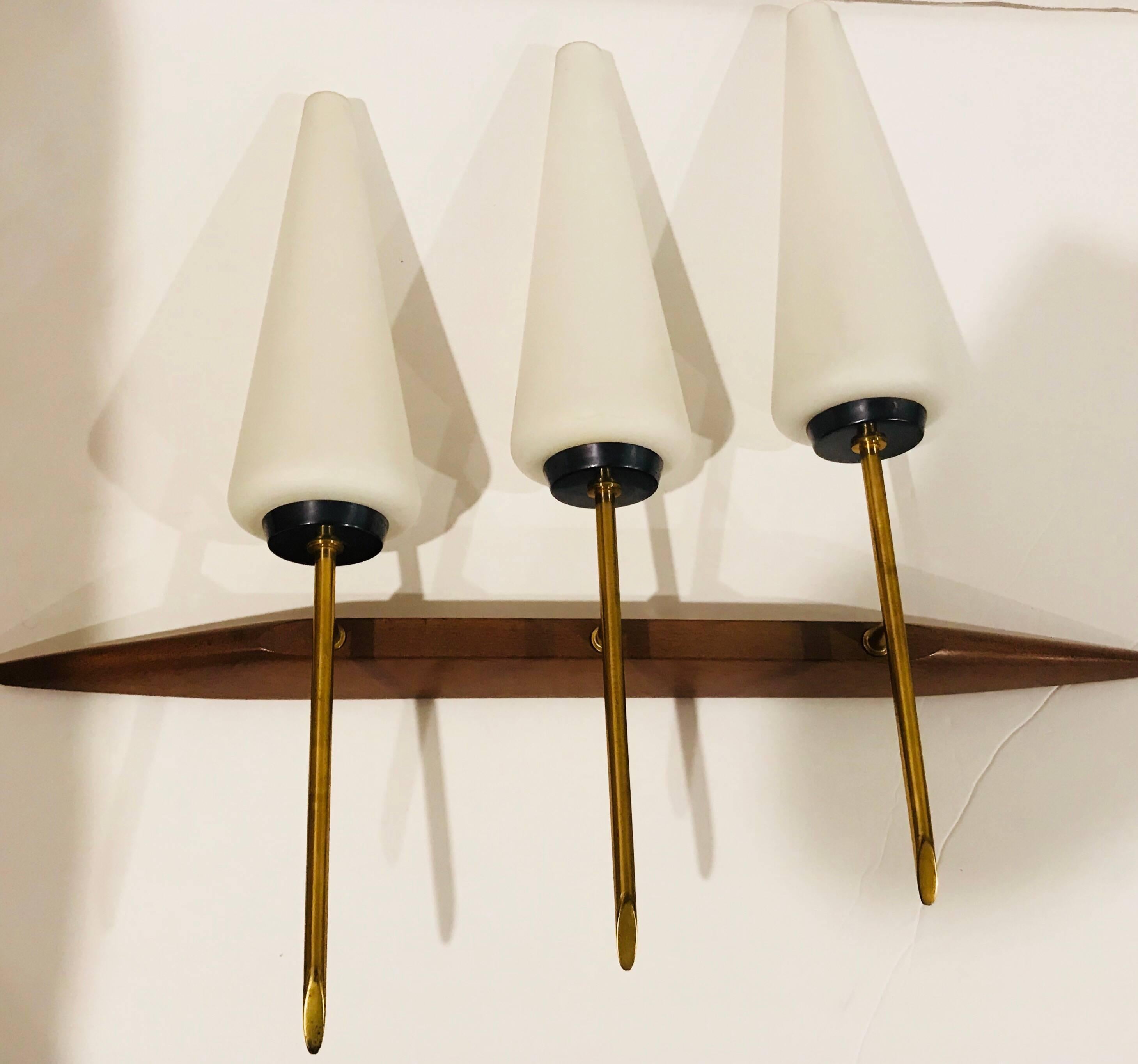 Mid-Century Modern Pair of Large French 1960s Wall Lights For Sale