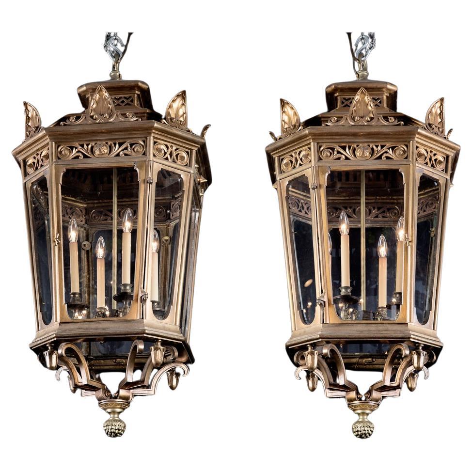 Pair of Large French 19th Century Louis XVI, Neo-Classic Lanterns