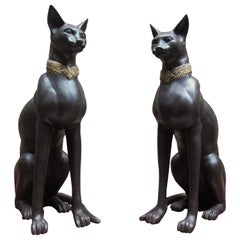 Pair of Large French, 20th Century Bronze Cats