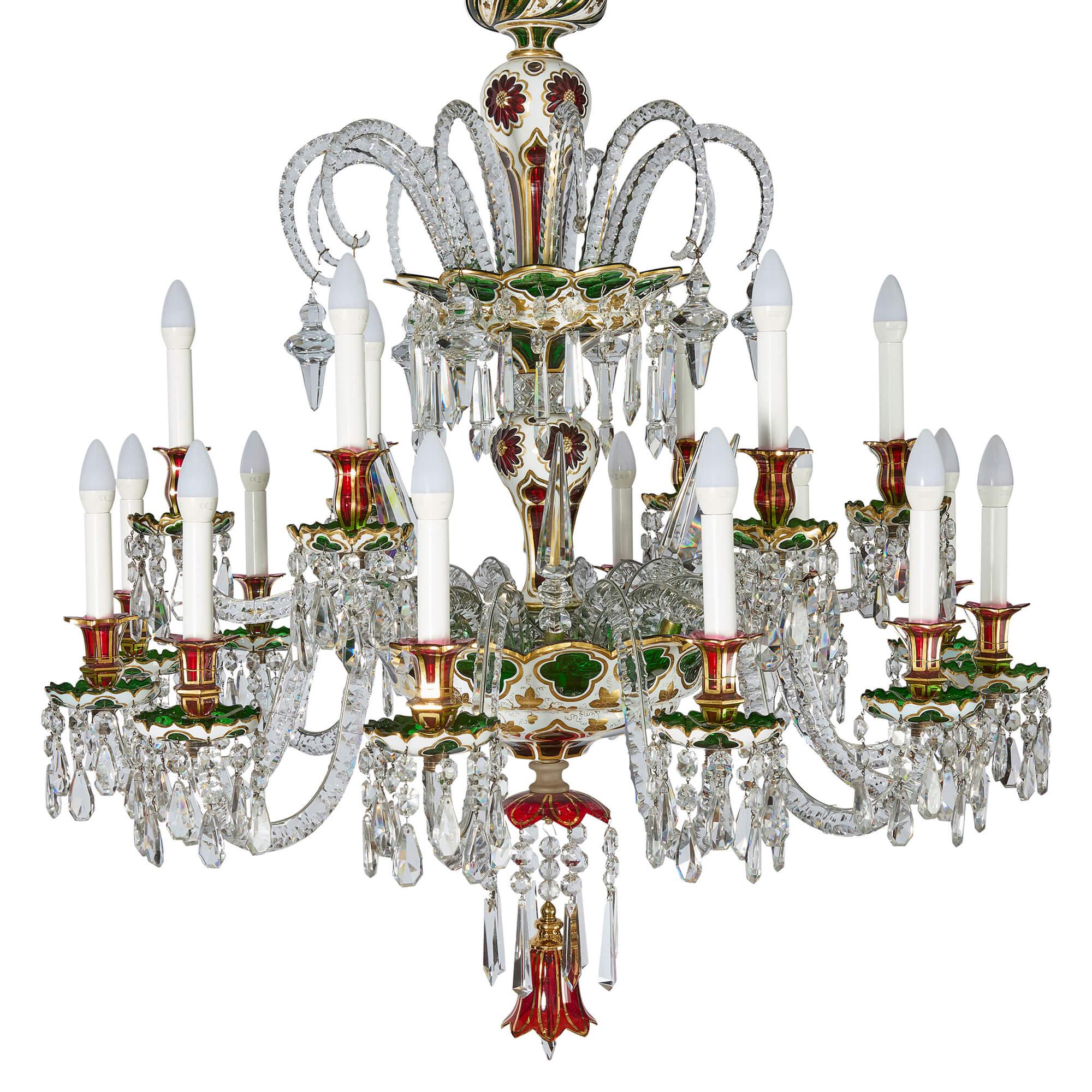 Pair of Large French Antique Overlay Glass Chandeliers by Baccarat In Good Condition For Sale In London, GB