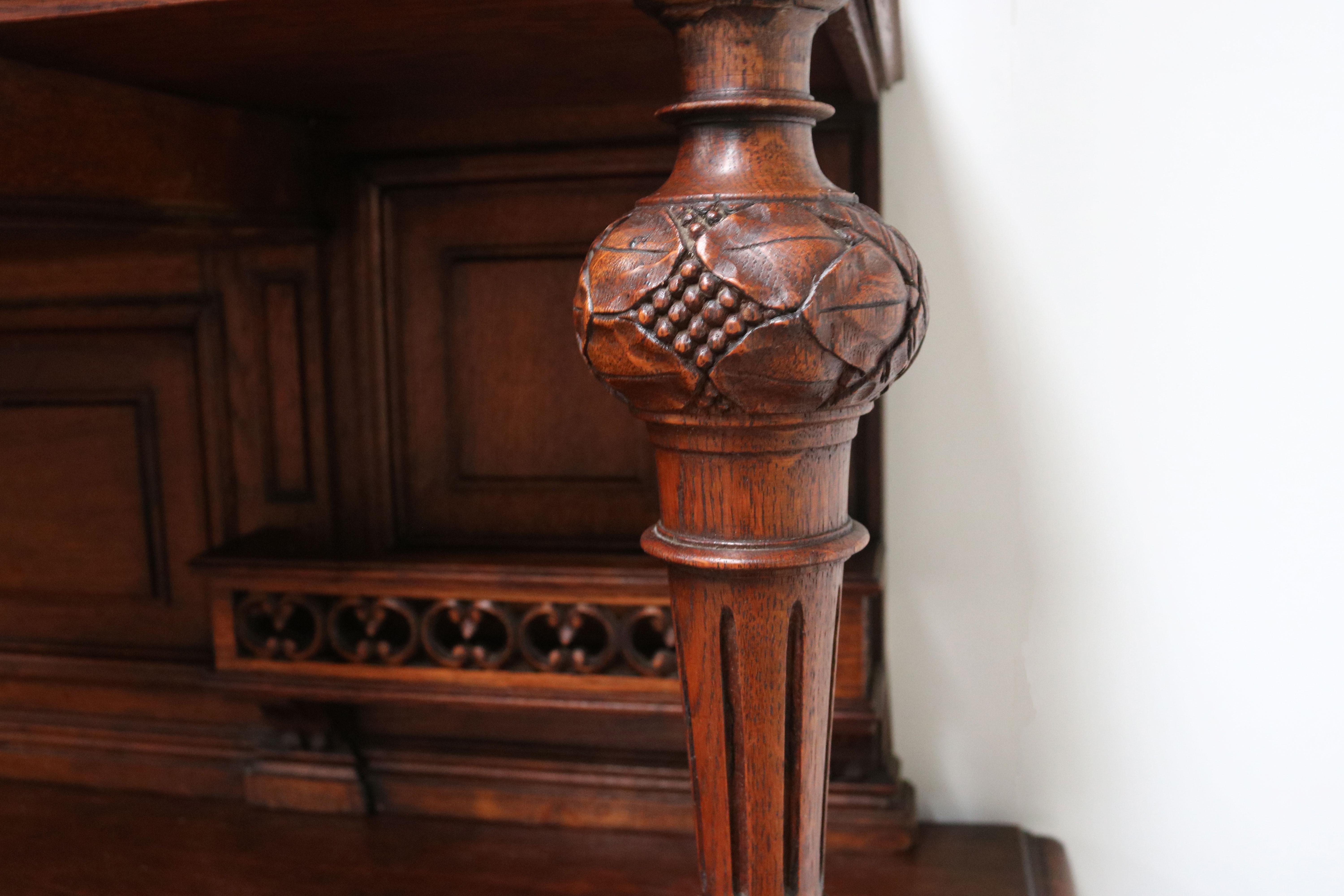 Pair of Large French Antique Renaissance Revival Buffet Cabinet Oak 19th Century For Sale 4