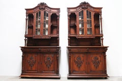 Pair of Large French Antique Renaissance Revival Buffet Cabinet Oak 19th Century