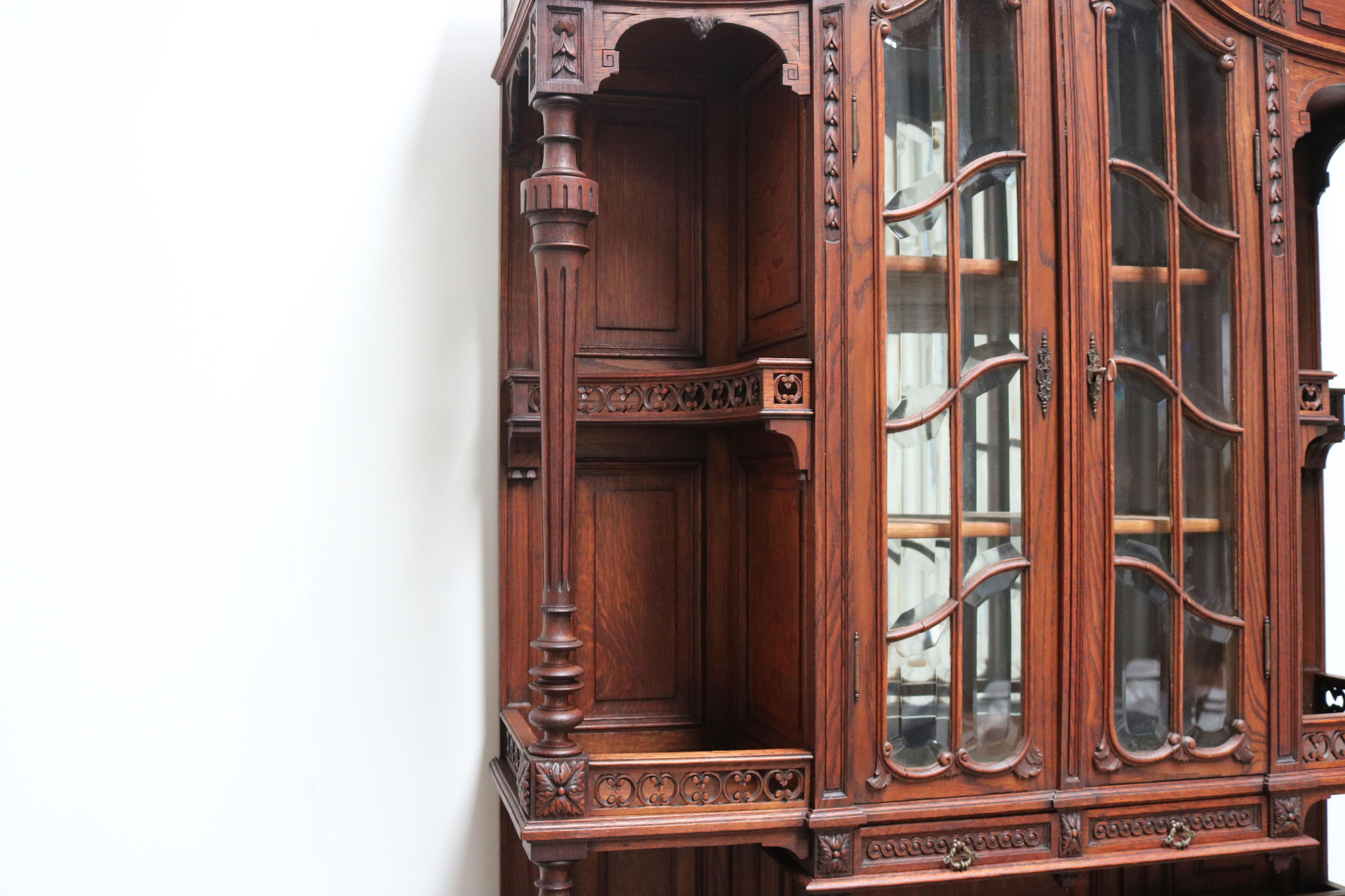 Pair of Large French Antique Renaissance Revival Buffet Cabinet Oak 19th Century In Good Condition For Sale In Ijzendijke, NL