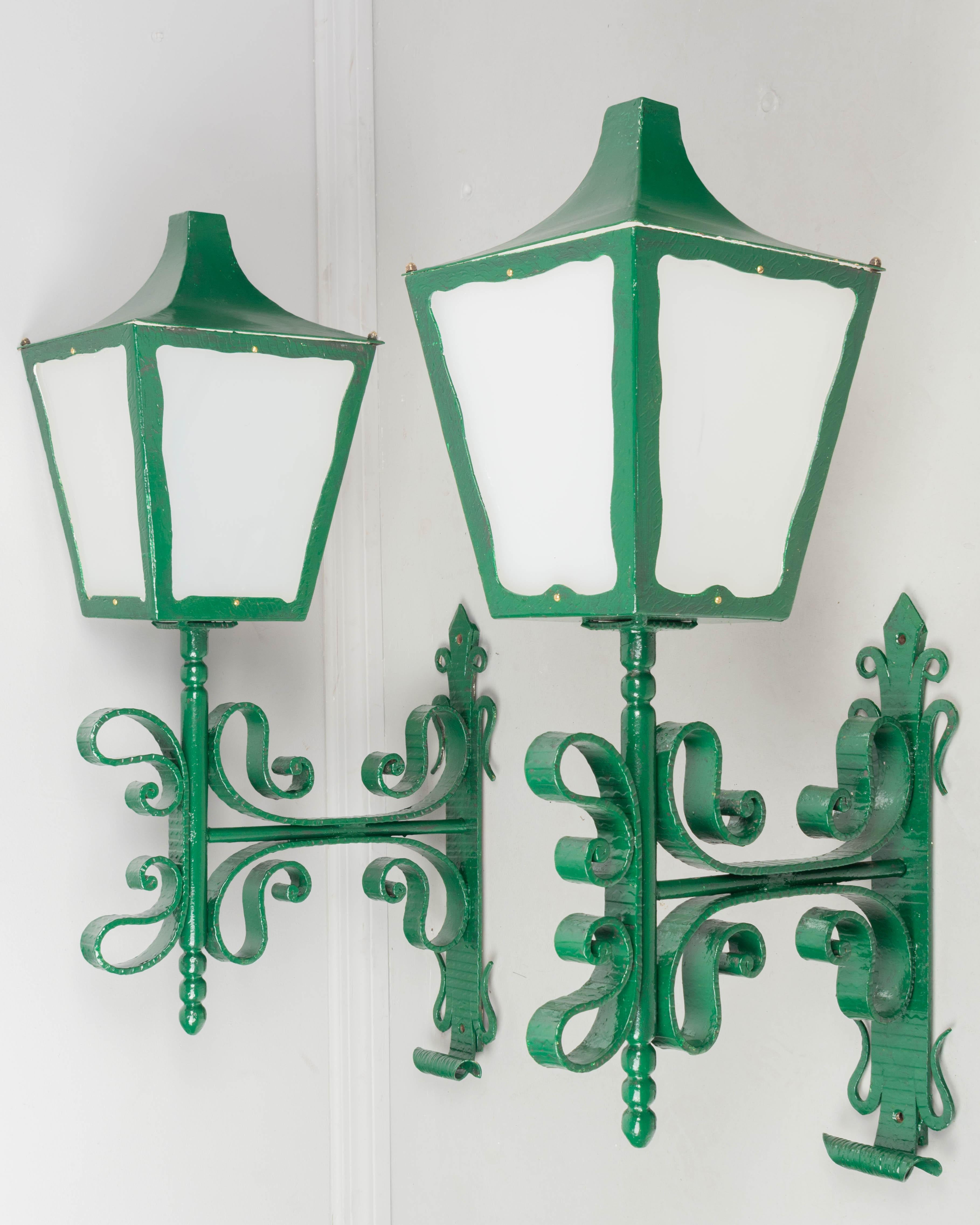Pair of Large French Architectural Wall Lanterns In Good Condition For Sale In Winter Park, FL