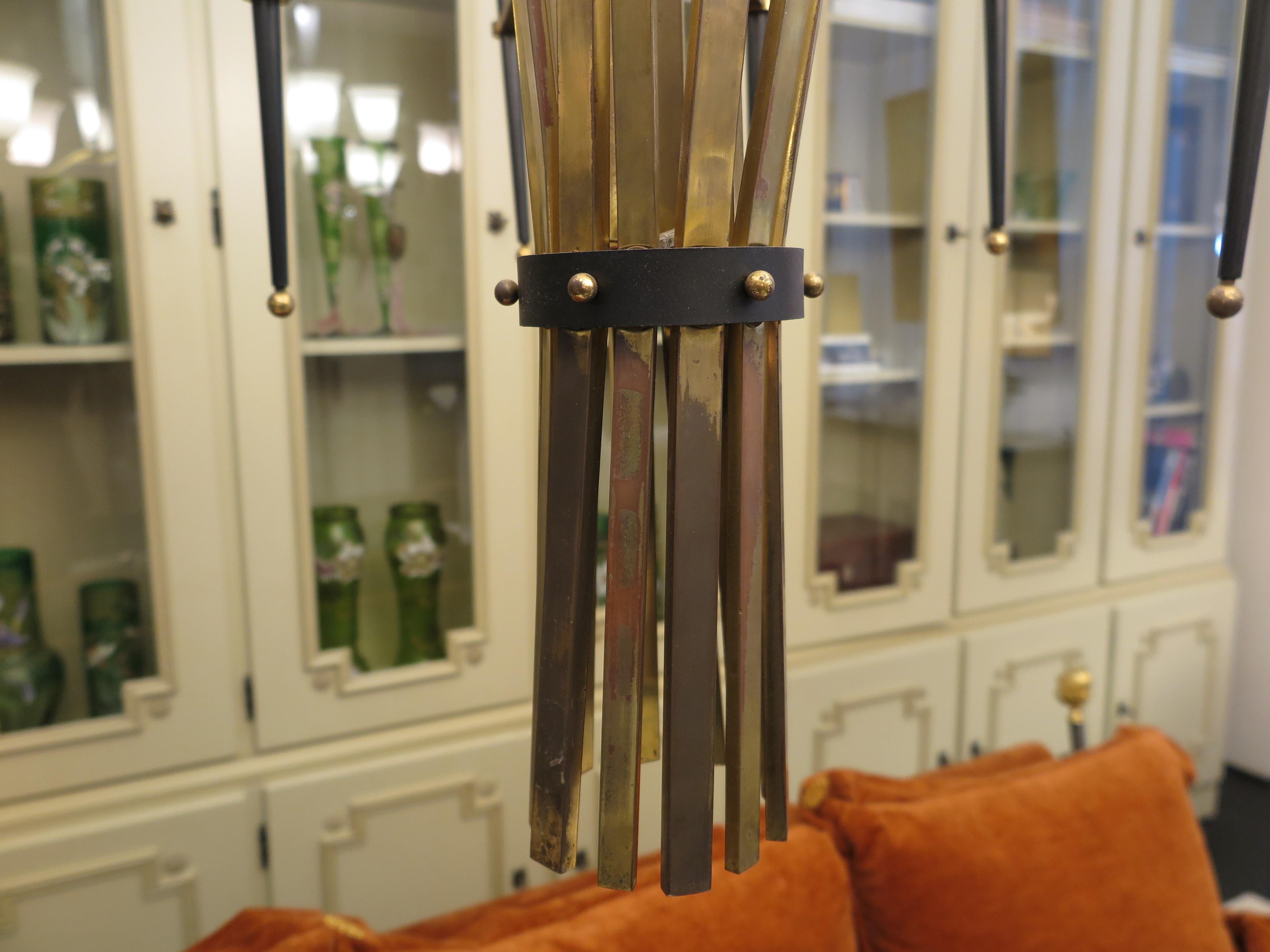 Pair of Large French Art Deco Bronze Chandeliers For Sale 3