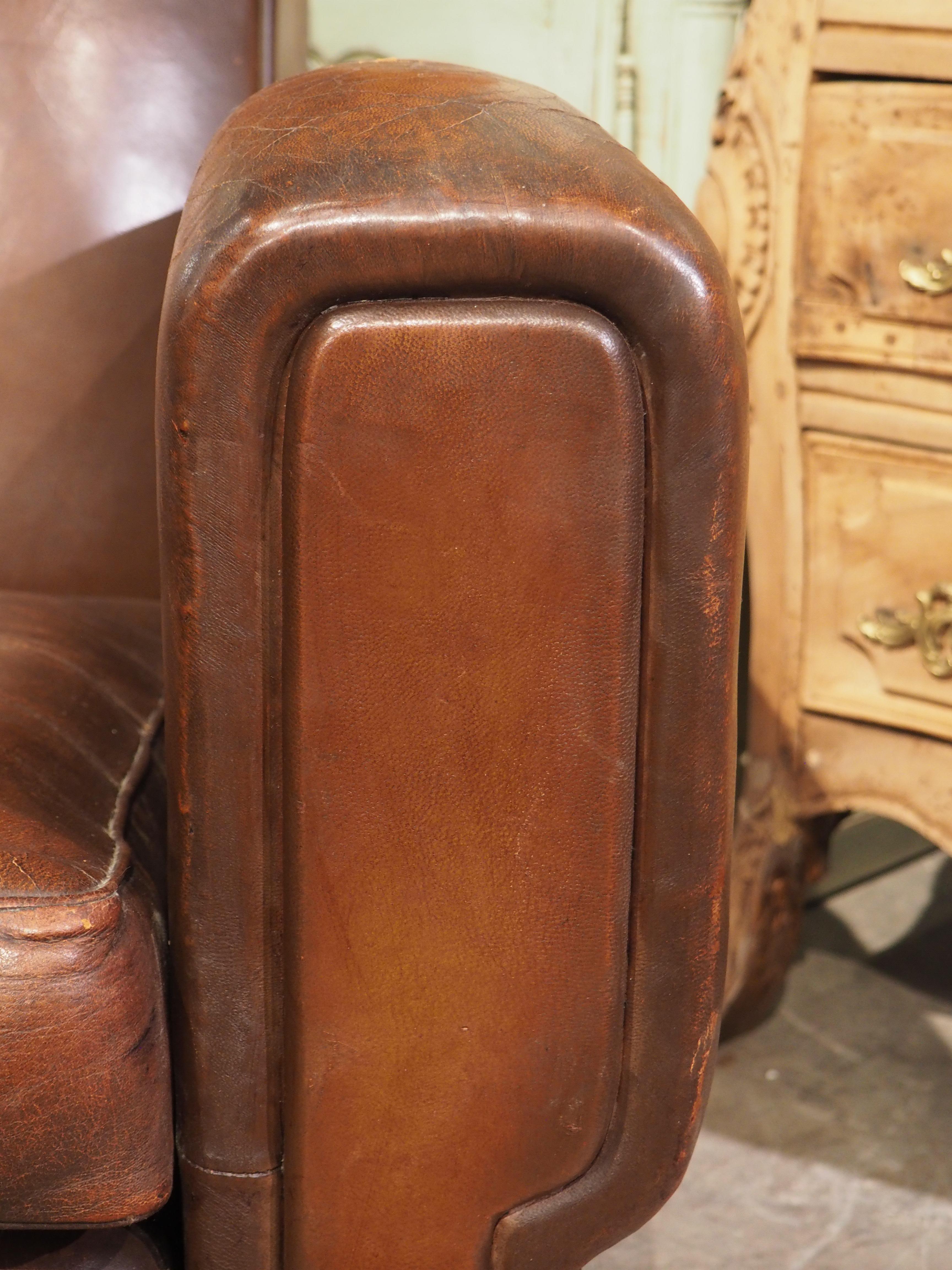 Pair of Large French Art Deco Leather Club Chairs, circa 1930s 6