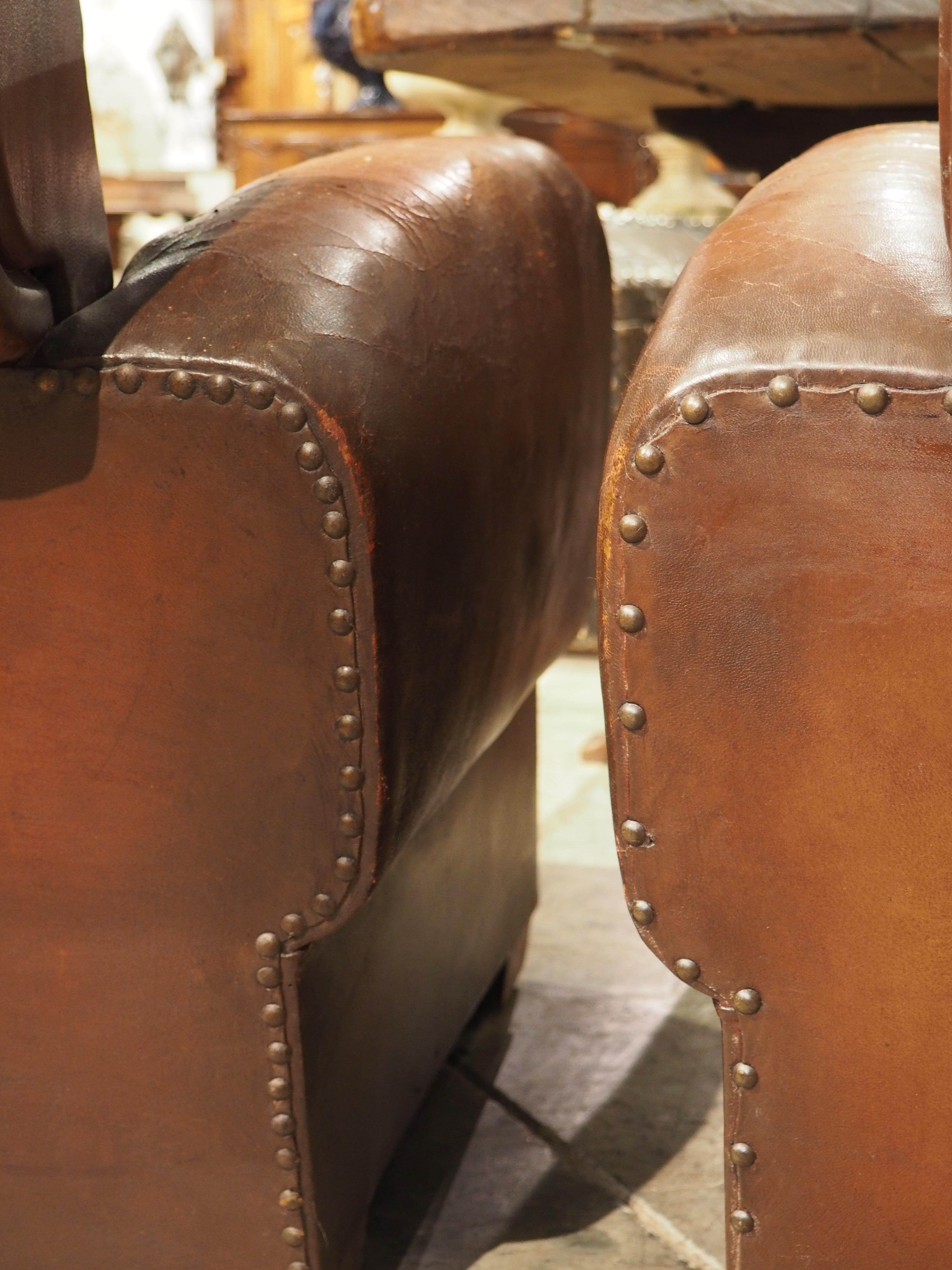 Pair of Large French Art Deco Leather Club Chairs, circa 1930s 13