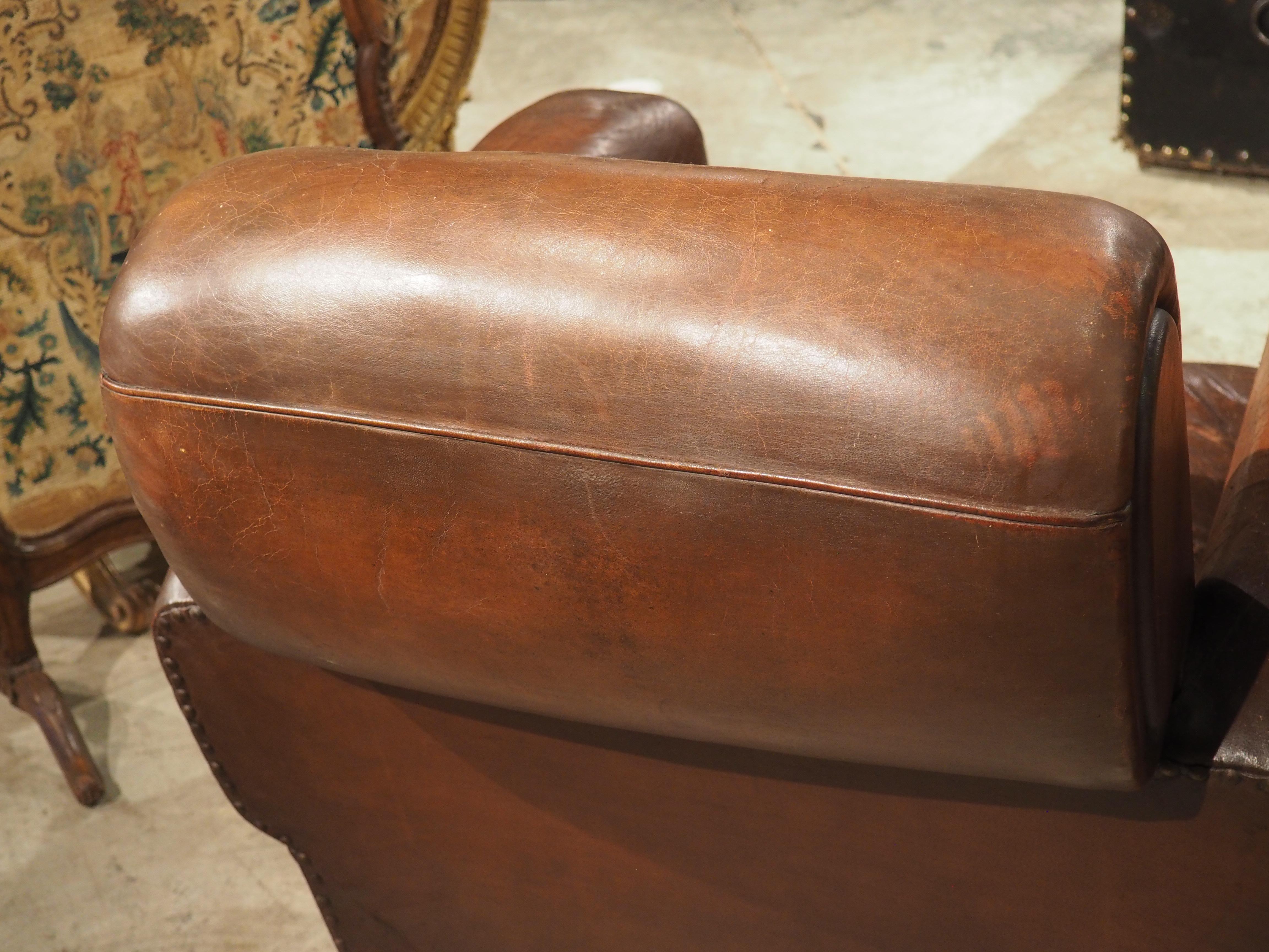 Pair of Large French Art Deco Leather Club Chairs, circa 1930s 14