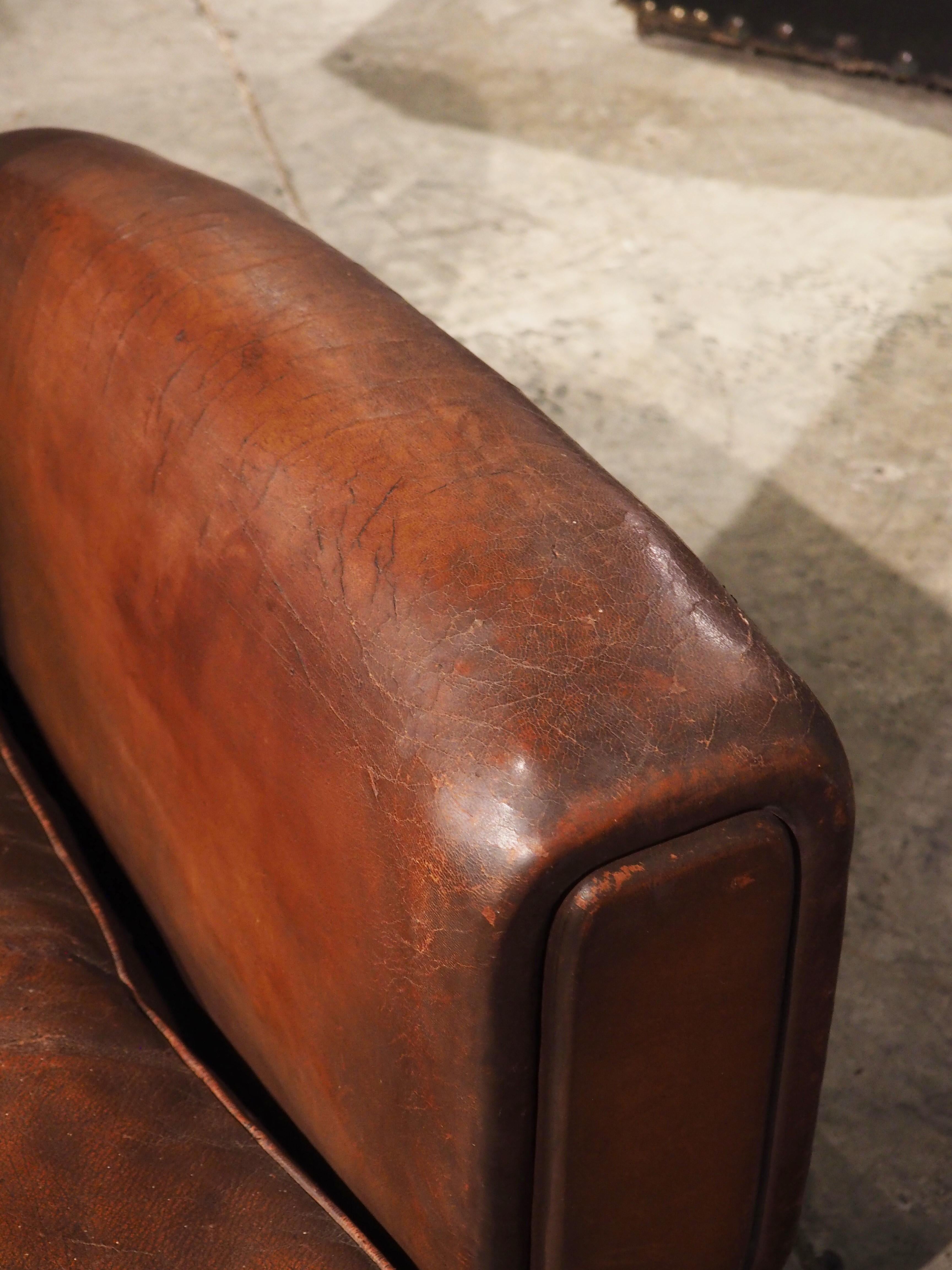 Pair of Large French Art Deco Leather Club Chairs, circa 1930s 2