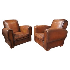 Vintage Pair of Large French Art Deco Leather Club Chairs, circa 1930s