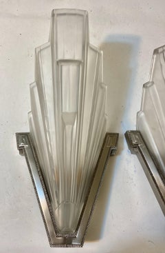 Pair of Large French Art Deco Skyscraper Sconces by Sabino