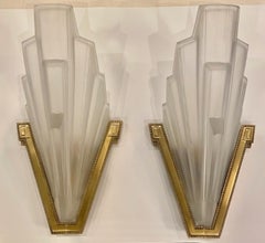 Pair of Large French Art Deco Skyscraper Sconces by Sabino