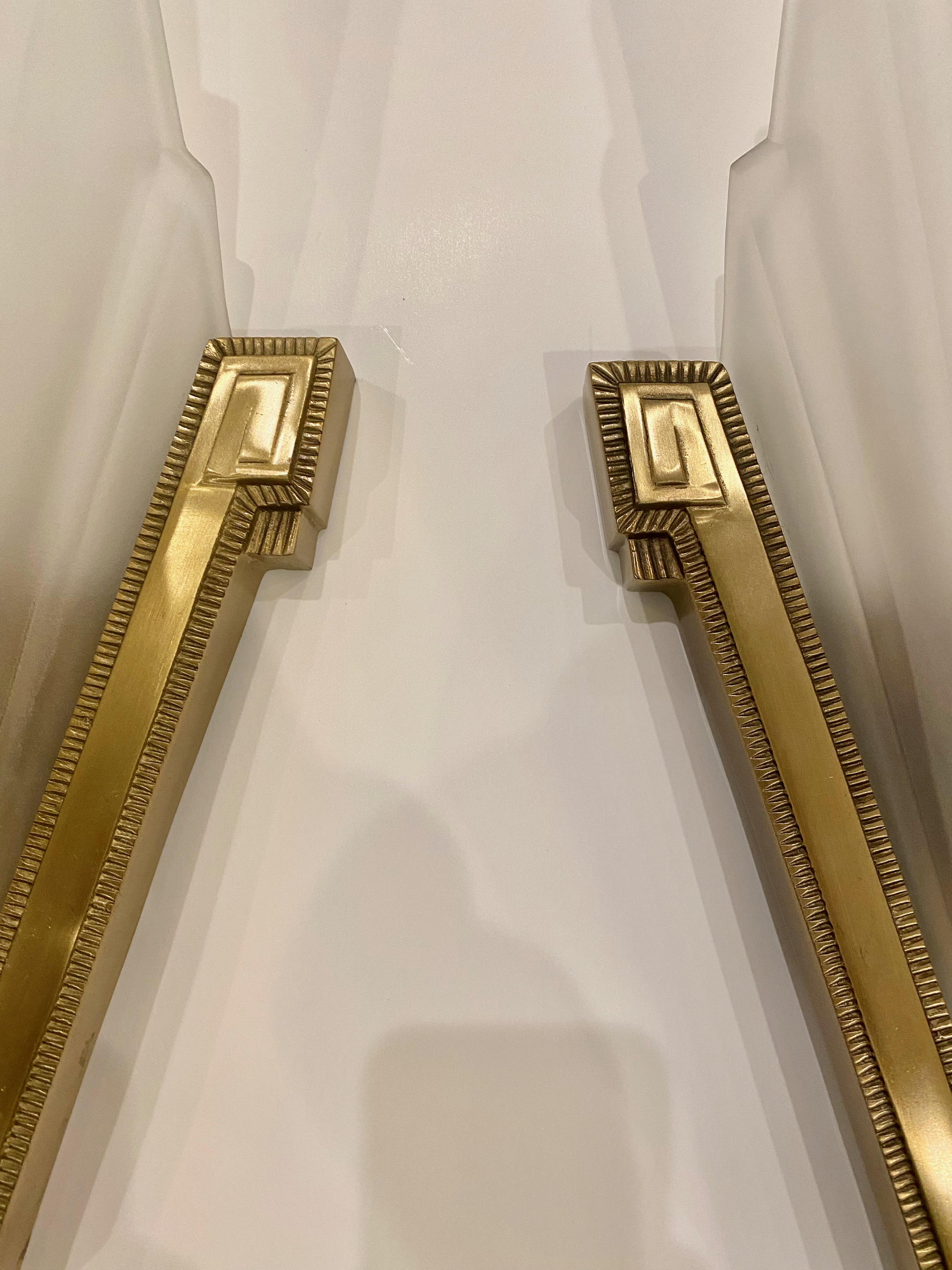 Pair of Large French Art Deco Skyscraper Sconces by Sabino For Sale 1