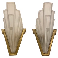 Vintage Pair of Large French Art Deco Skyscraper Sconces by Sabino