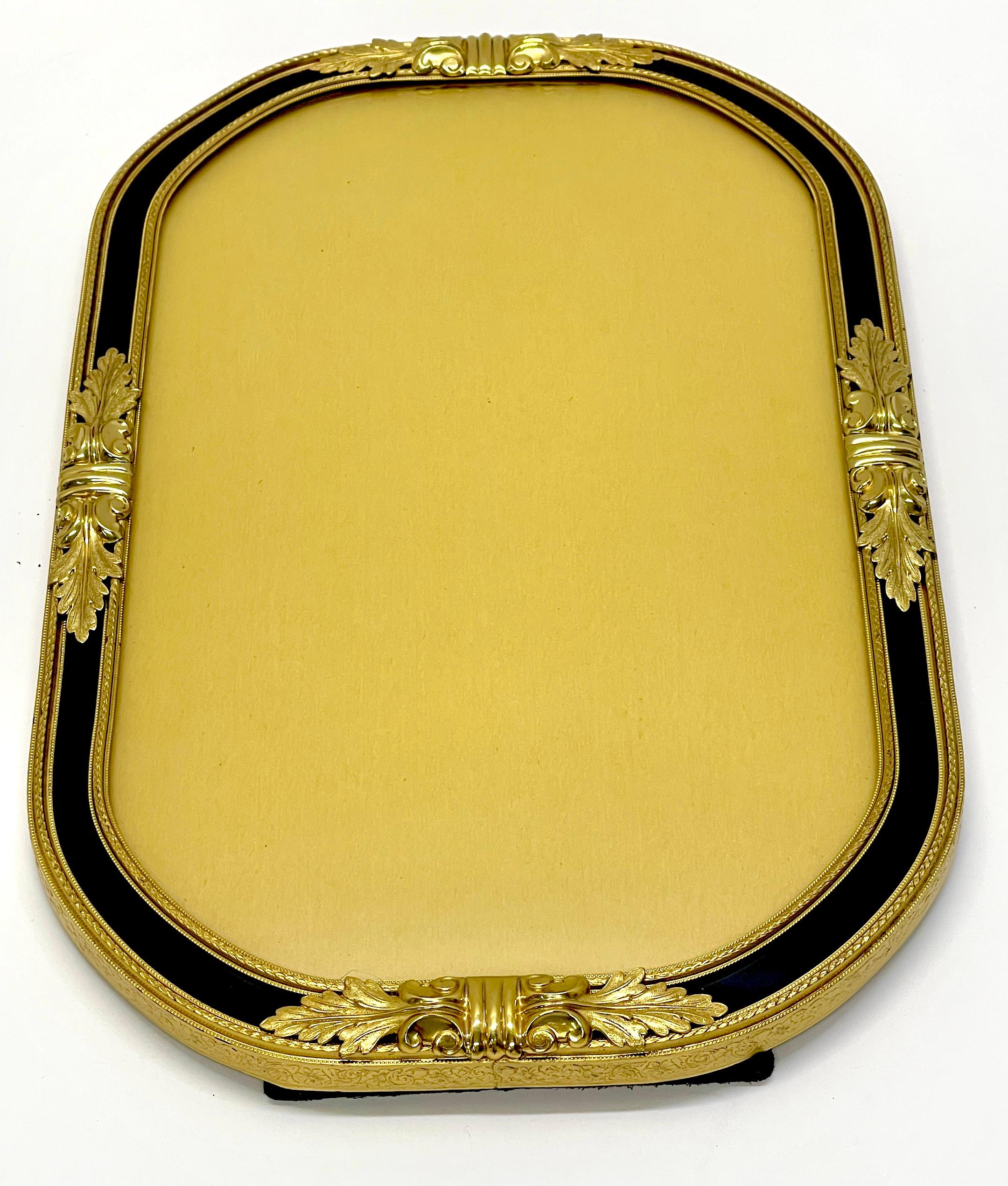 Pair of Large French Belle Époque Neoclassical Ormolu & Enameled Glass Frames For Sale 3