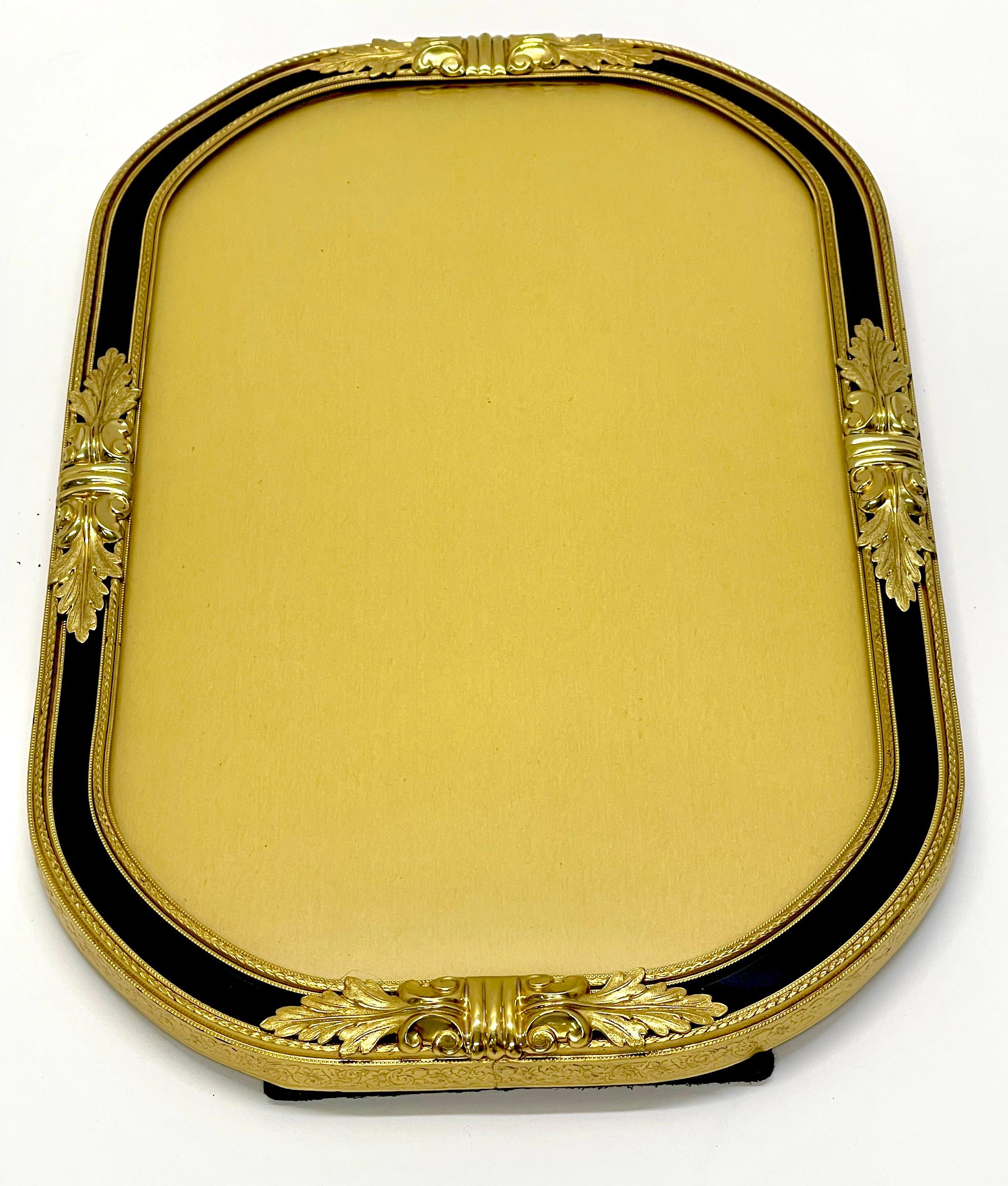 Pair of Large French Belle Époque Neoclassical Ormolu & Enameled Glass Frames 3