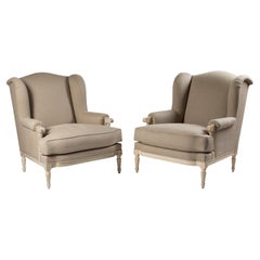 Pair of Large French Bergeres Armchairs