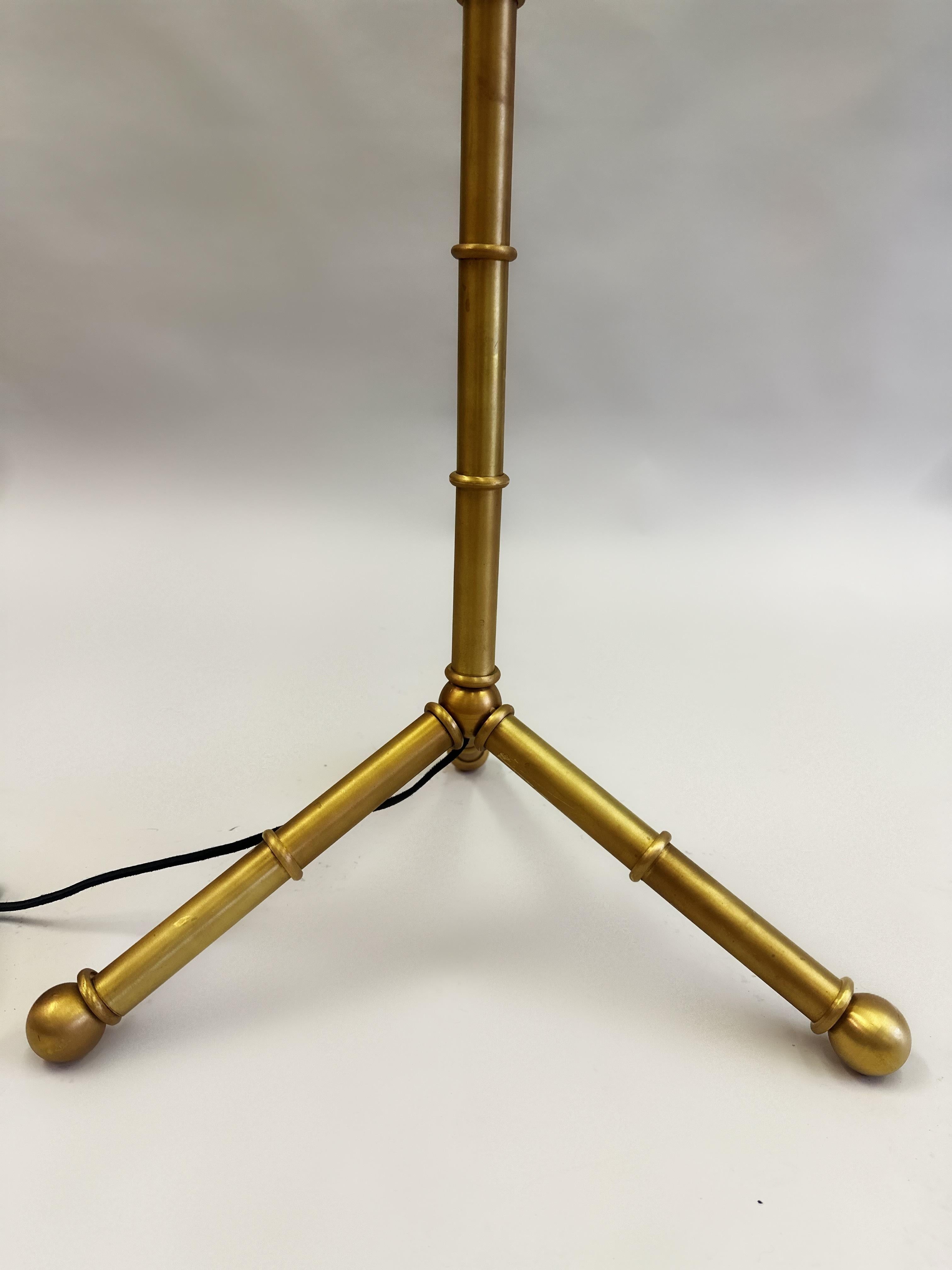 Pair of Large French Brass Faux Bamboo Floor Lamps in the style of Jacques Adnet For Sale 4