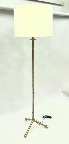 Pair of Large French Brass Faux Bamboo Floor Lamps in the style of Jacques Adnet