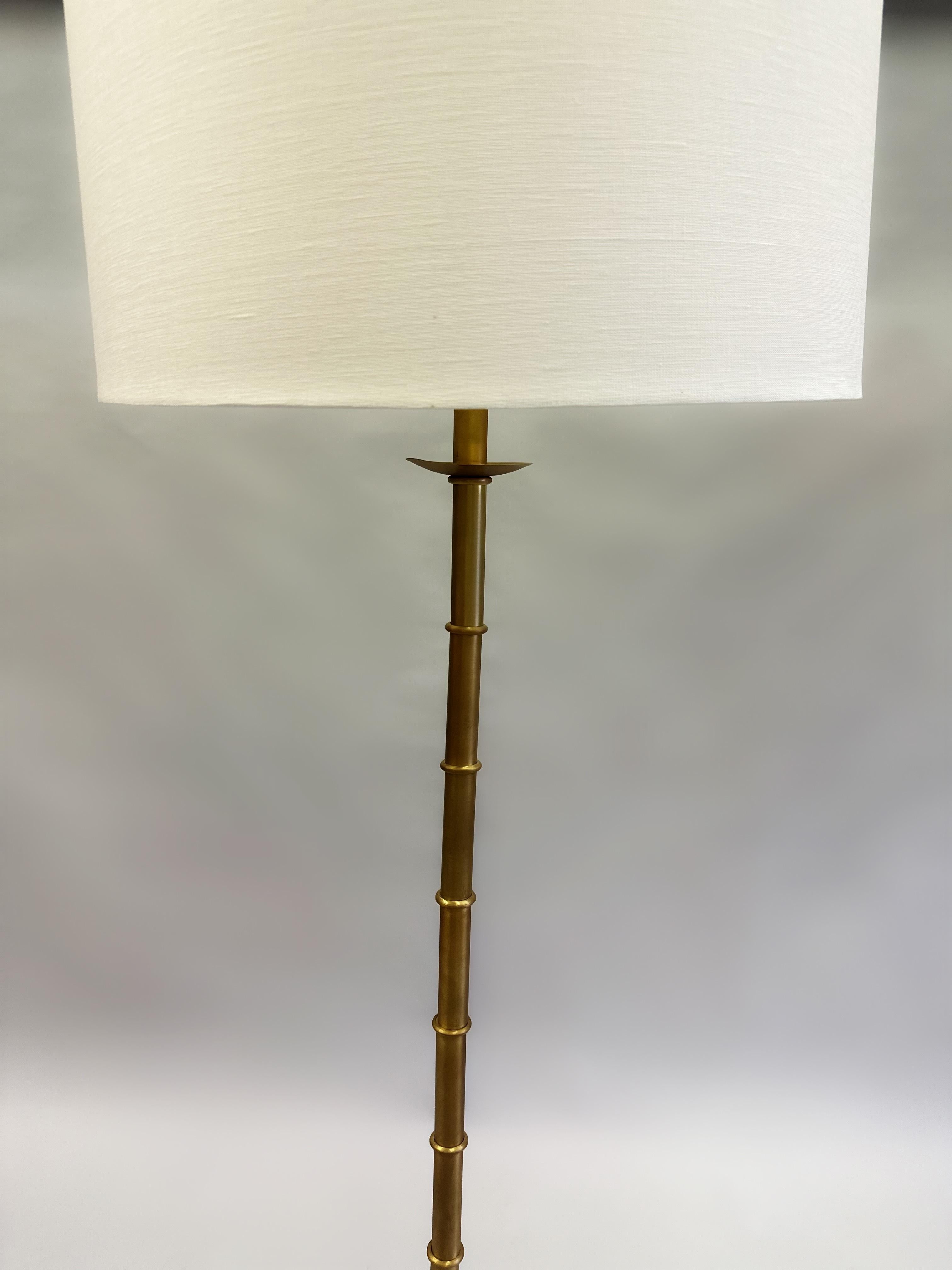 Pair of Large French Brass Faux Bamboo Floor Lamps in the style of Jacques Adnet In Good Condition For Sale In New York, NY