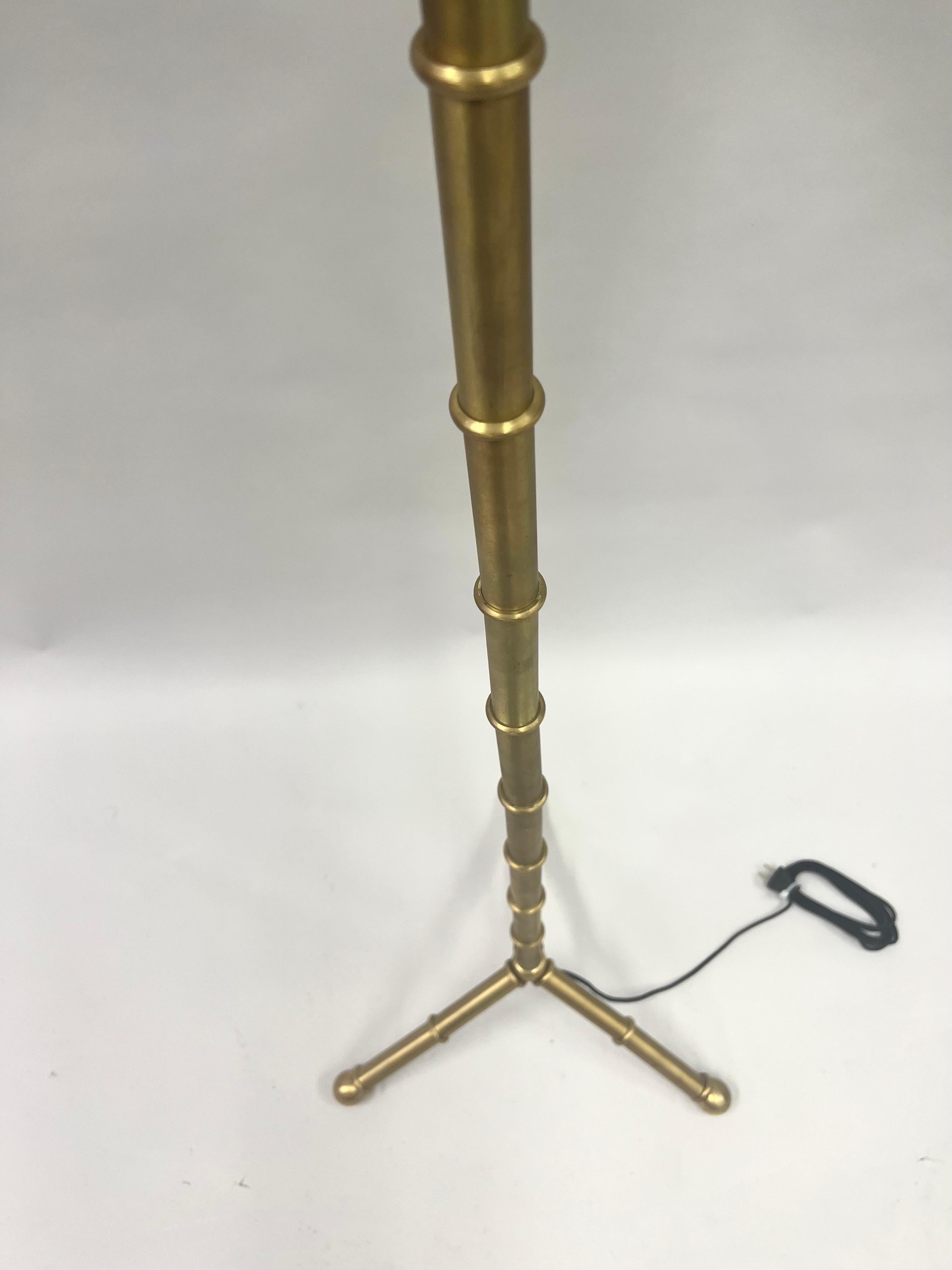 20th Century Pair of Large French Brass Faux Bamboo Floor Lamps in the style of Jacques Adnet For Sale