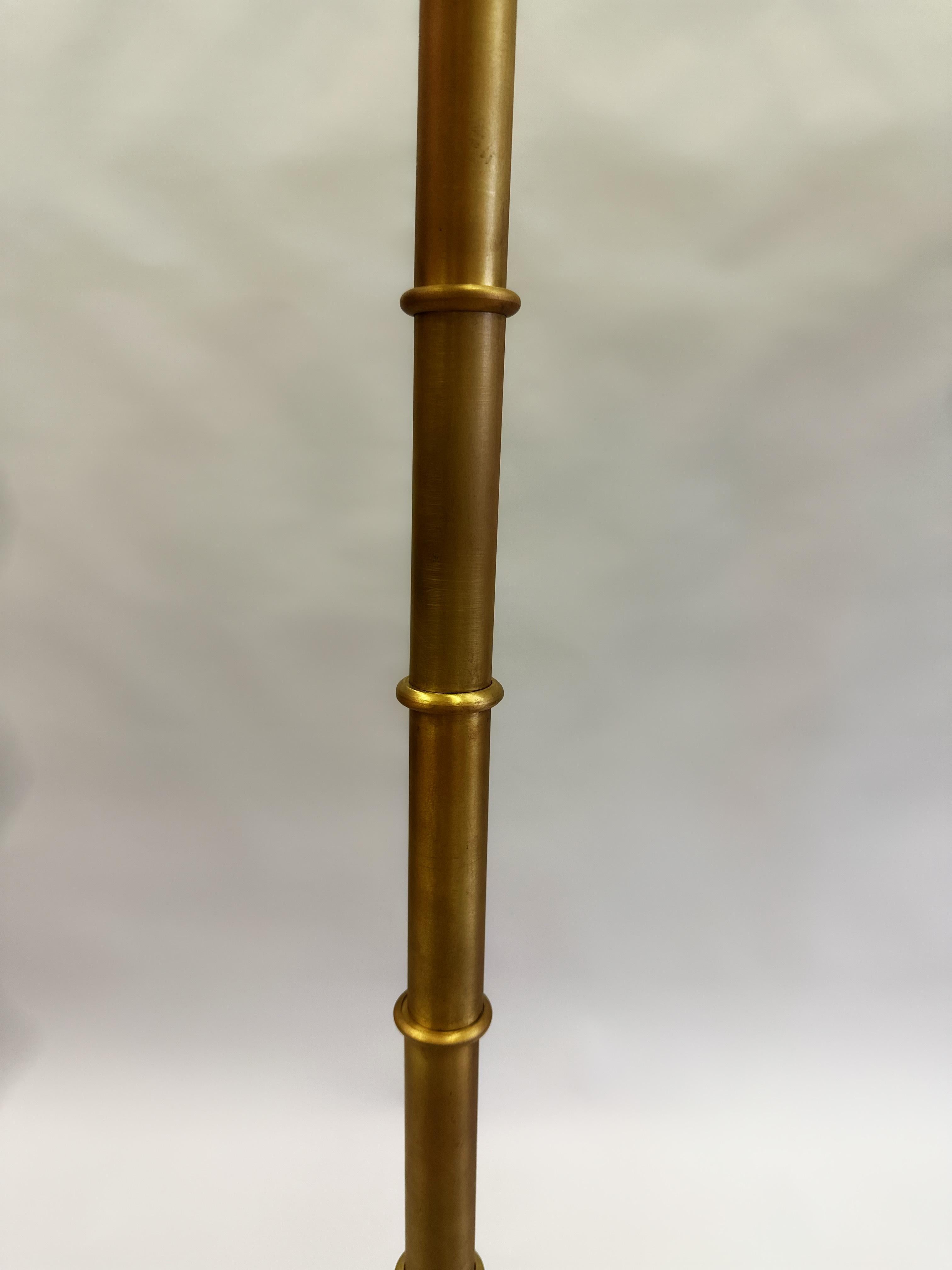 Pair of Large French Brass Faux Bamboo Floor Lamps in the style of Jacques Adnet For Sale 2