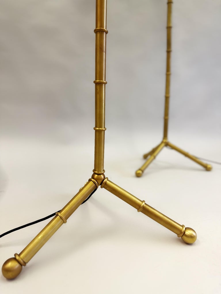 Pair of Large French Brass Faux Bamboo Floor Lamps Attributed to