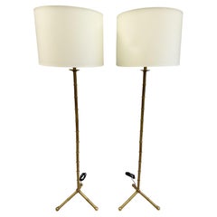 Pair of Large French Brass Faux Bamboo Floor Lamps by Jacques Adnet