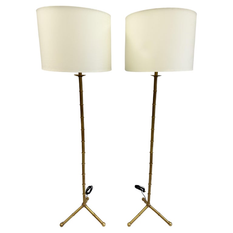 Pair of Large French Brass Faux Bamboo Floor Lamps by Jacques For