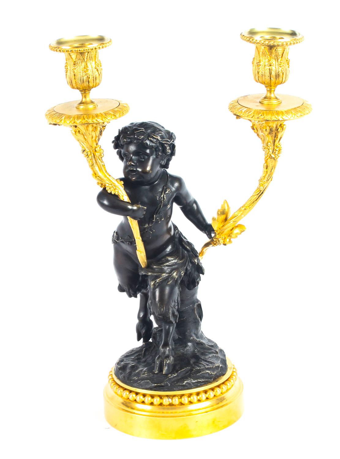 Pair of Large French Bronze and Ormolu Two-Light Candelabra, 19th Century 8