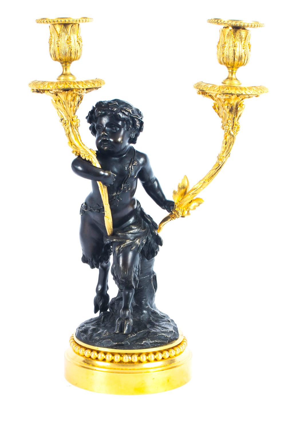 Pair of Large French Bronze and Ormolu Two-Light Candelabra, 19th Century 9