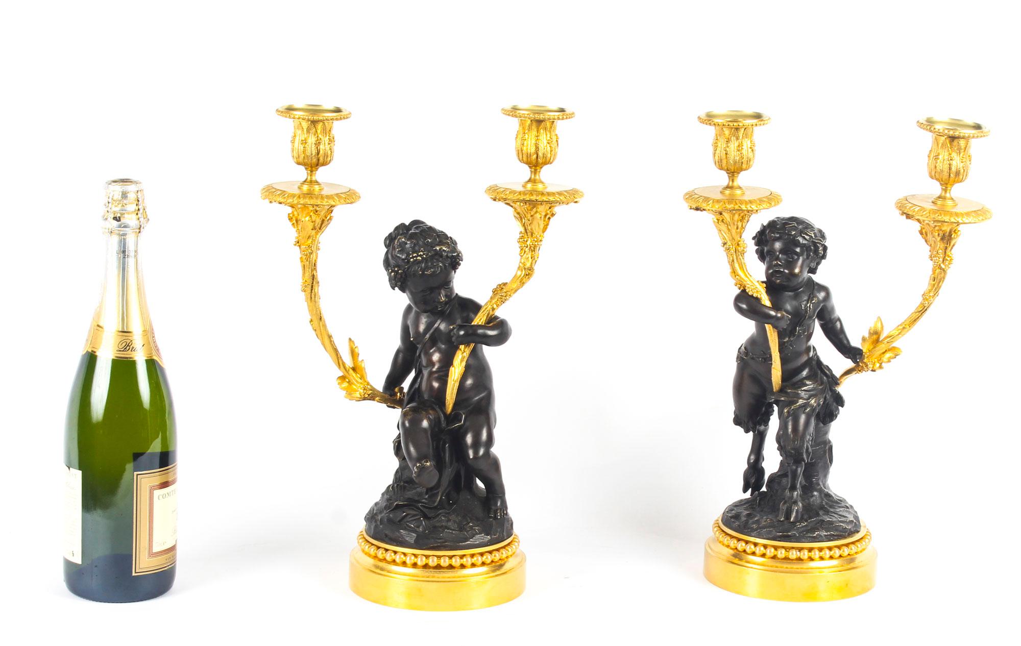 Pair of Large French Bronze and Ormolu Two-Light Candelabra, 19th Century 15