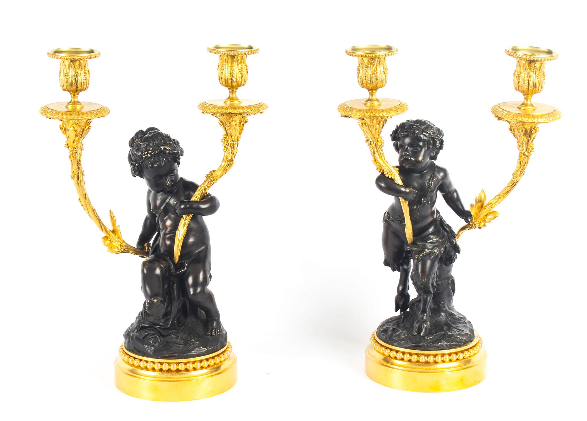 Pair of Large French Bronze and Ormolu Two-Light Candelabra, 19th Century 16