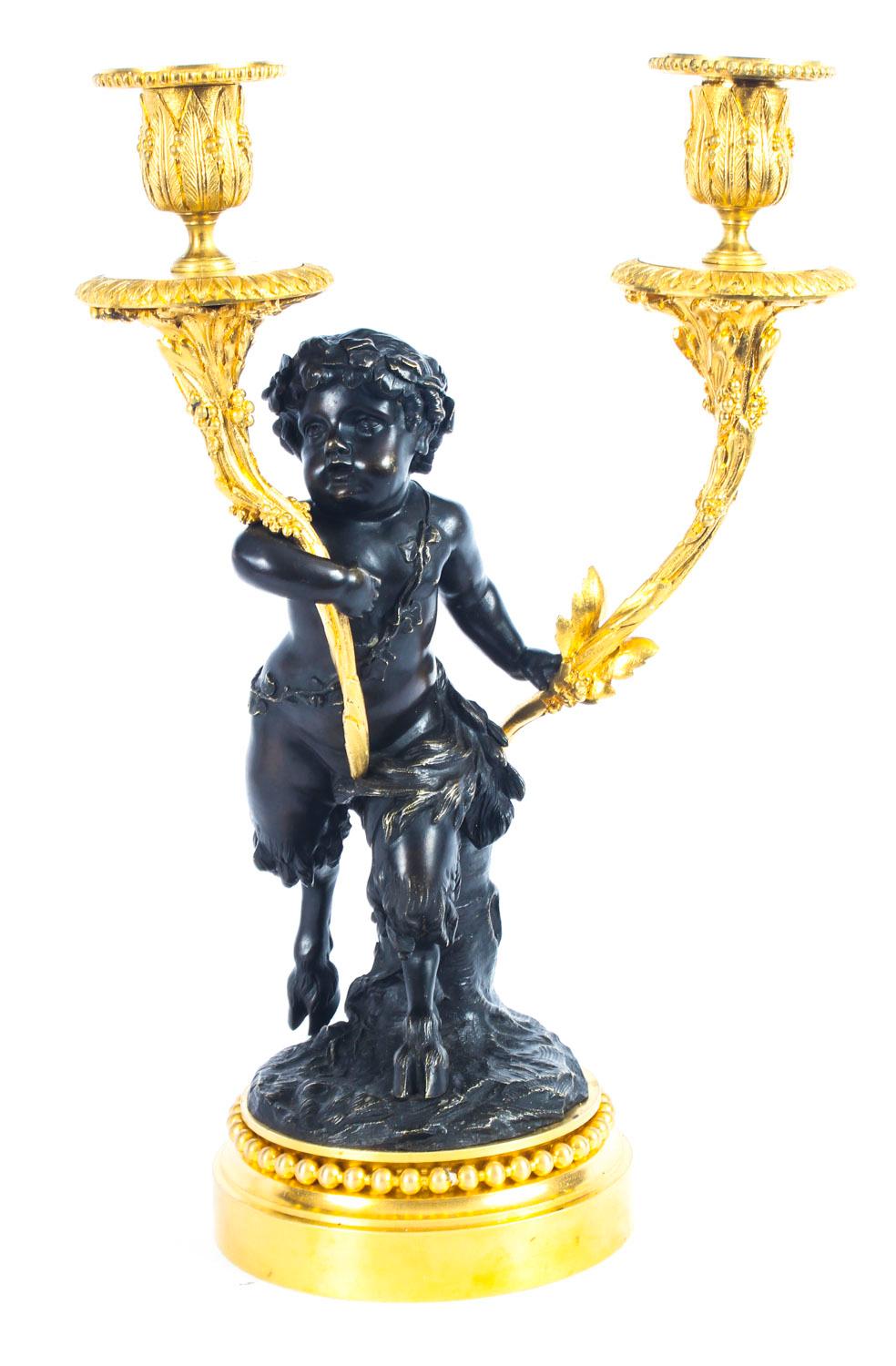 Pair of Large French Bronze and Ormolu Two-Light Candelabra, 19th Century In Excellent Condition In London, GB