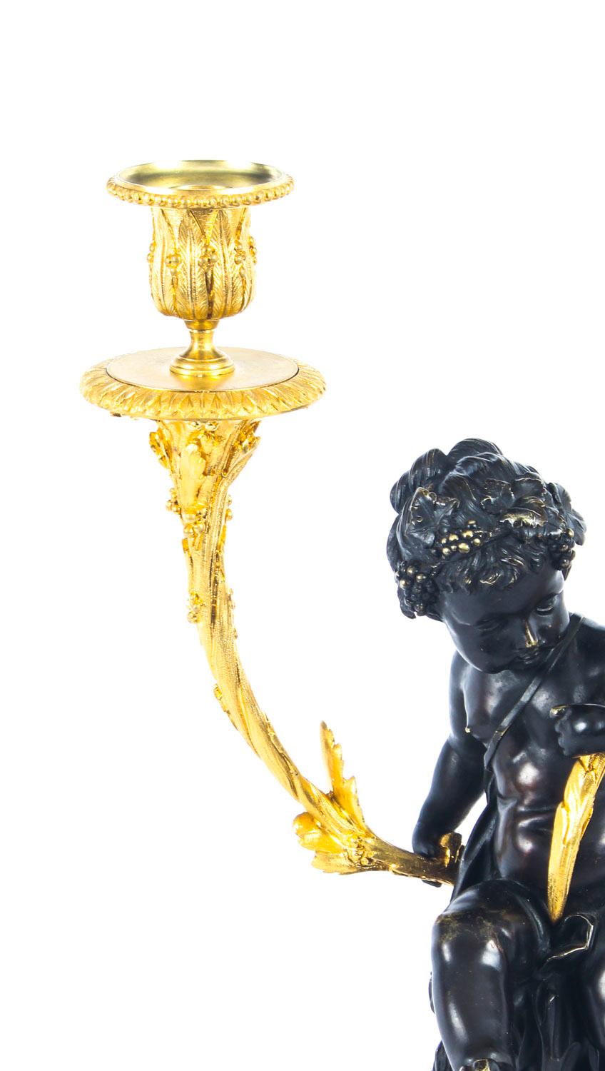 Mid-19th Century Pair of Large French Bronze and Ormolu Two-Light Candelabra, 19th Century