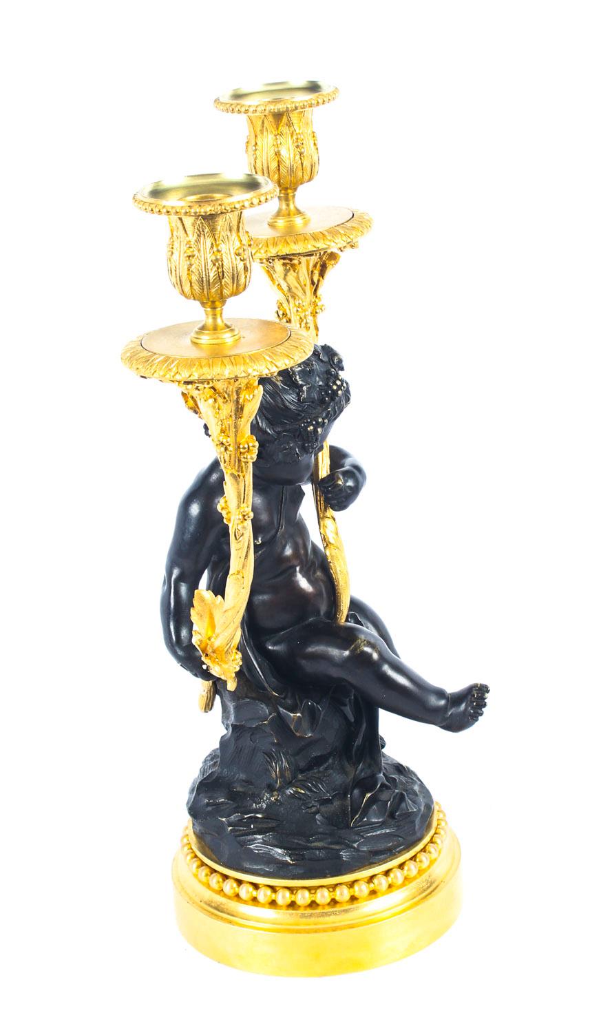 Pair of Large French Bronze and Ormolu Two-Light Candelabra, 19th Century 5